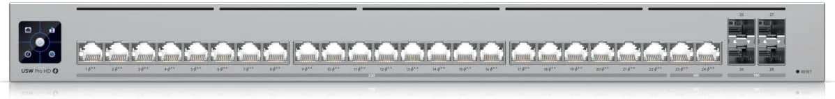 سوییچ اترنت لایه 3 با نورپردازی حرفه ای Ubiquiti Networks Pro HD 24 PoE با (2) پورت 10 GbE PoE++، (22) پورت 2.5 GbE PoE++ و (4) پورت 10G SFP+
