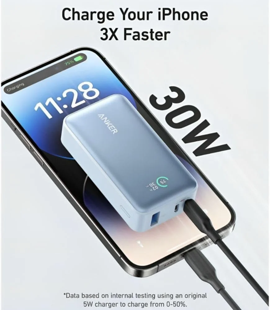 پاور بانک انکر، پاور بانک 533 (PowerCore 30W)، شارژر قابل حمل Power IQ 3.0 با حداکثر خروجی PD 30W، بسته باتری 10000 میلی آمپر ساعتی برای سری آیفون 15/14، دل، مایکروسافت سرفیس، آیپد پرو و غیره