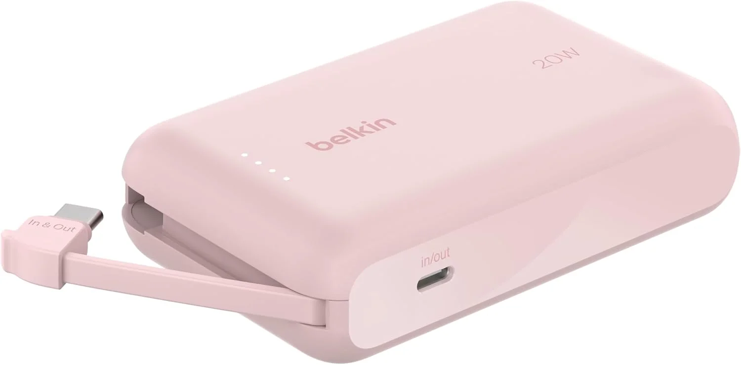 شارژر سریع Belkin، قابل حمل با کابل یکپارچه 10K PD 20W - شارژ سریع - تحویل برق C، شارژ سریع آیفون برای سری آیفون 17، آیپد پرو، گلکسی S25 و غیره