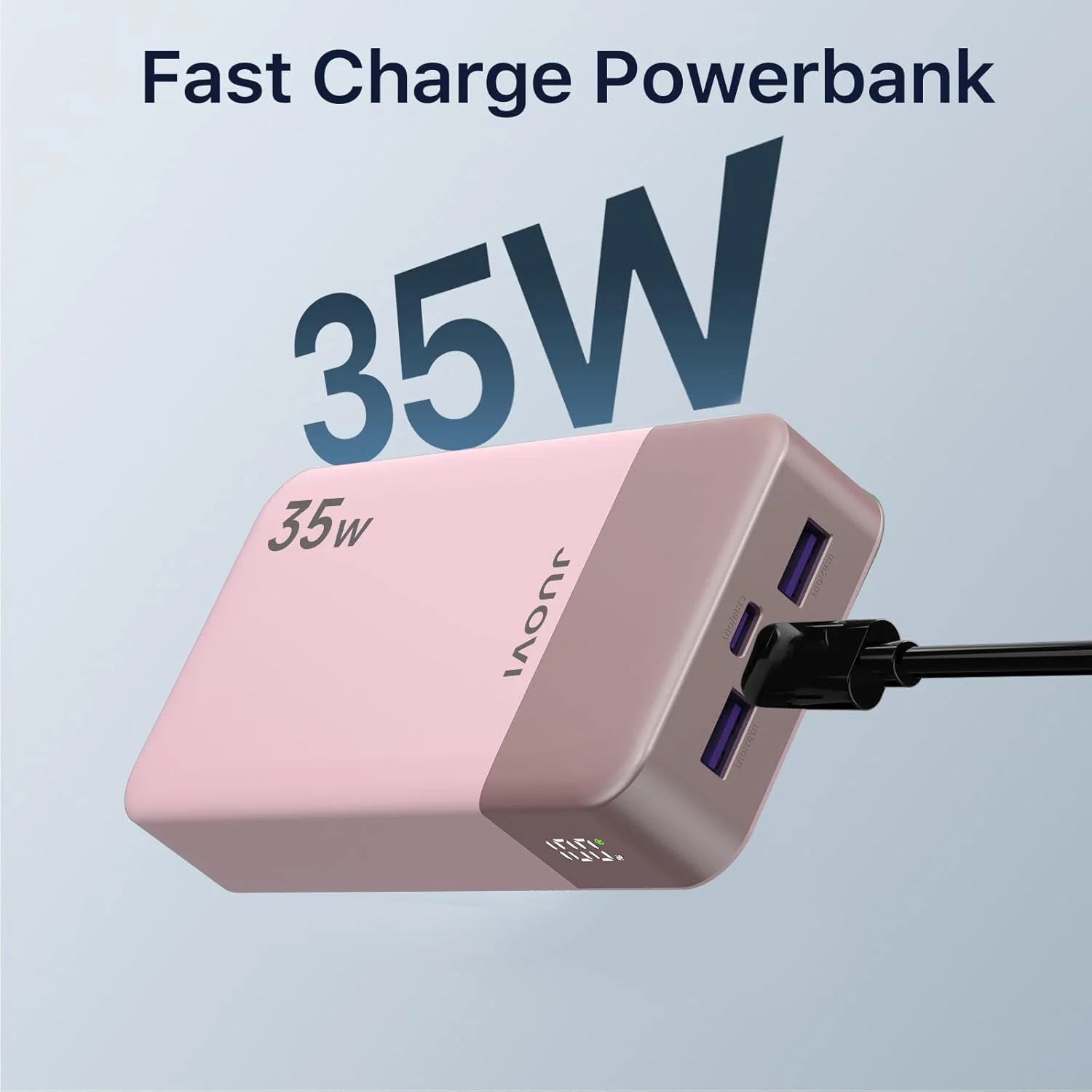 پاور بانک JUOVI J2651 با توان 35 وات و ظرفیت 20000 میلی آمپر ساعت، دارای پورت USB C ورودی و خروجی، بسته باتری با شارژ سریع QC3.0+PD3.0 35W برای هدست بلوتوث، تلفن همراه و تبلت (صورتی)