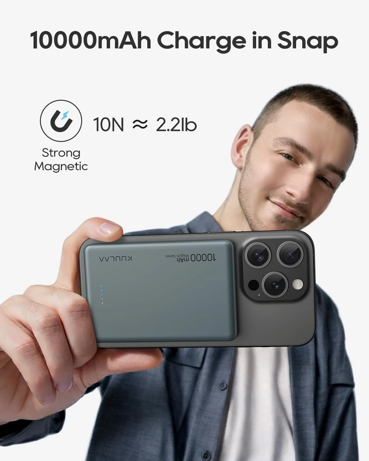 پاور بانک 10000mAh Kuulaa Magsafe، شارژر قابل حمل بی سیم با شارژ سریع، شارژ سیمی PD 20W تلفن همراه، بسته باتری شارژر Magsafe برای سری iPhone 12-16، سامسونگ - خاکستری