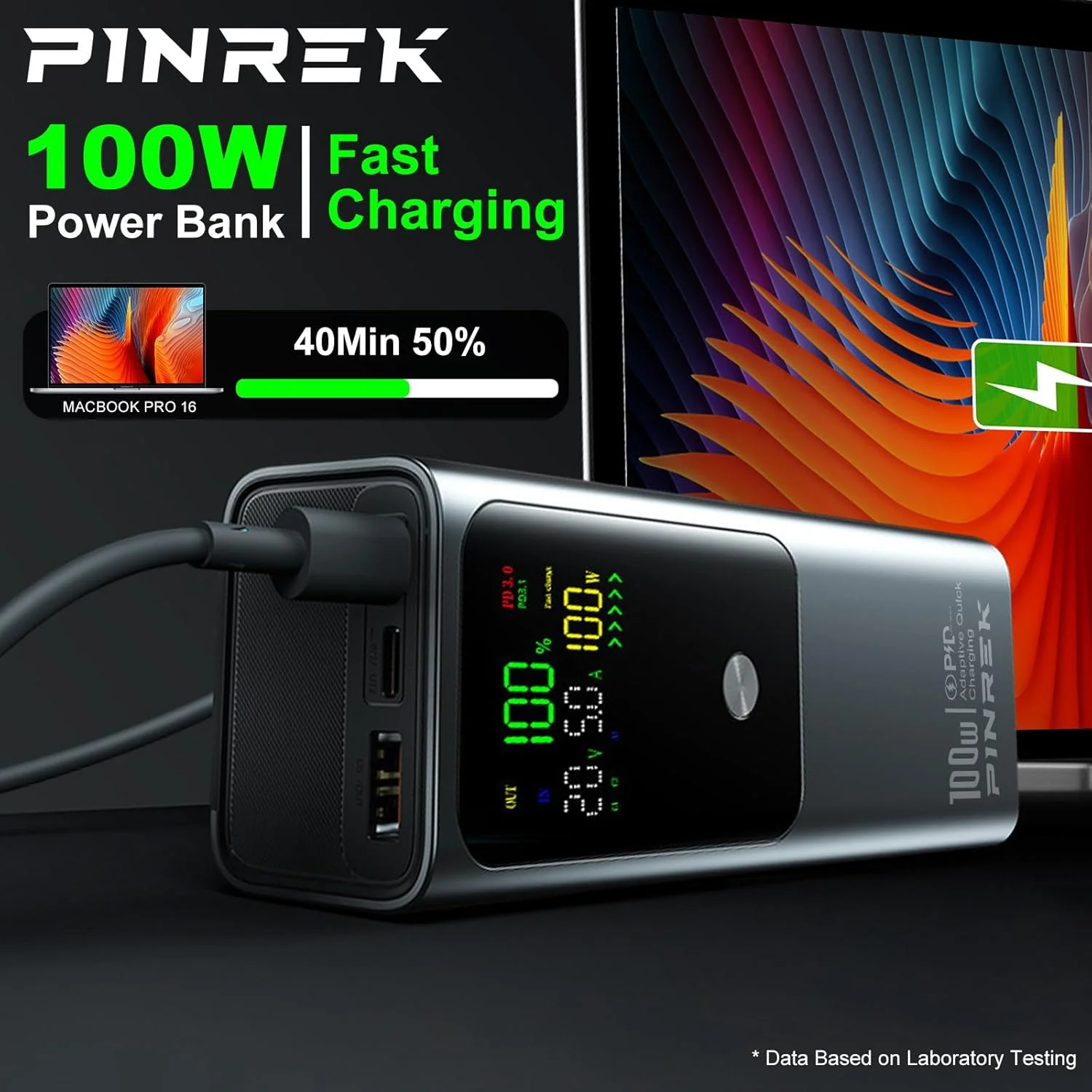پاور بانک 20000mAh پینرک، پاور بانک قابل حمل با شارژ سریع PD 100W با 2 پورت USB-C و 1 پورت USB-A، سازگار با لپ تاپ مک بوک، سری Galaxy S25/S24/S23، سری iPhone 16/15/14/13