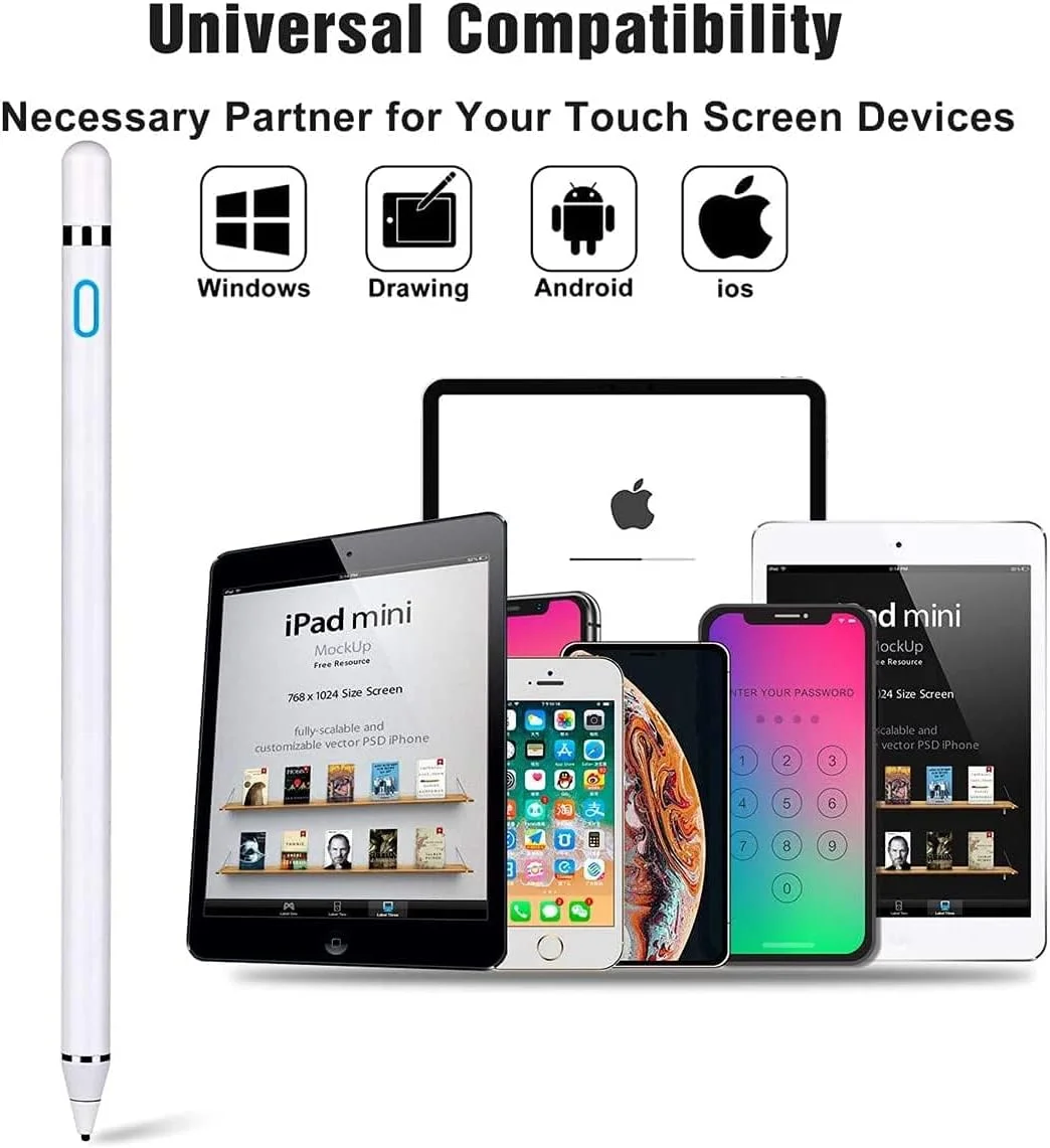 قلم لمسی یونیورسال BIGTHREE برای iOS/Android - قلم صفحه لمسی دقیق سازگار با آیپد، آیفون، کیندل، تبلت ها و تلفن های هوشمند (سفید)
