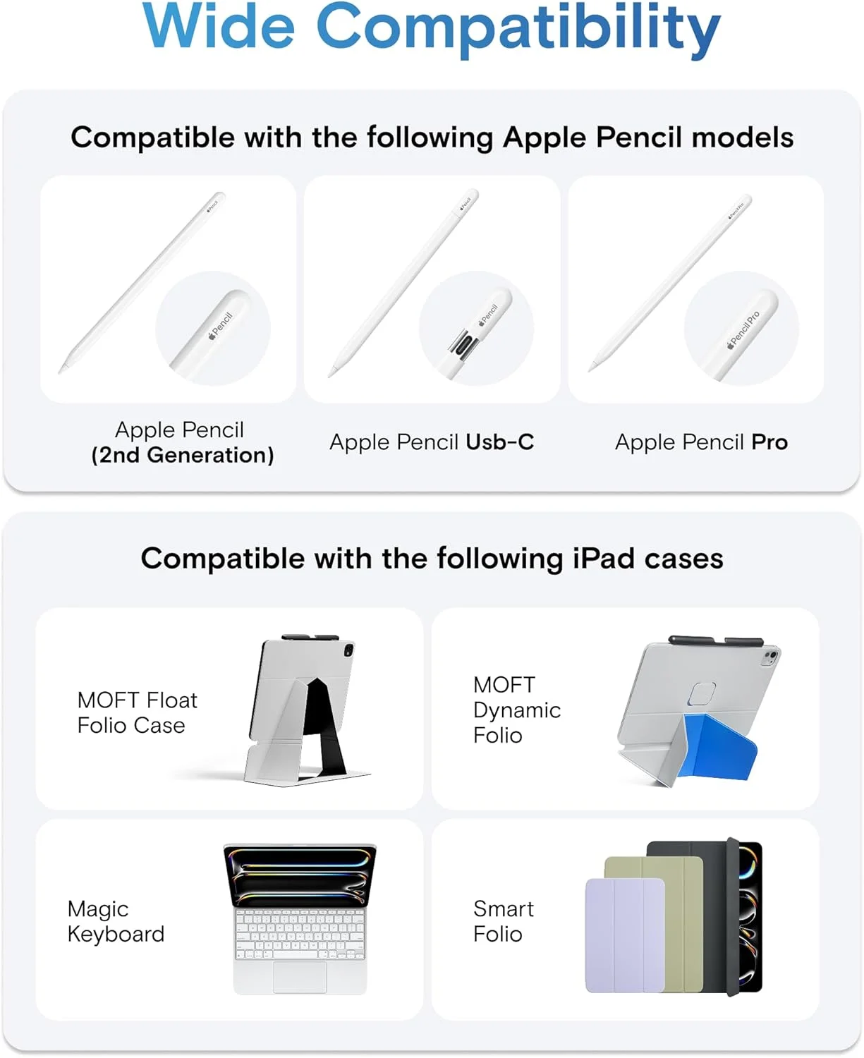 نگهدارنده قلم MOFT برای قلم Apple Pencil Pro، قلم Apple Pencil نسل دوم، Smart Folio و MOFT Dynamic Folio برای iPad