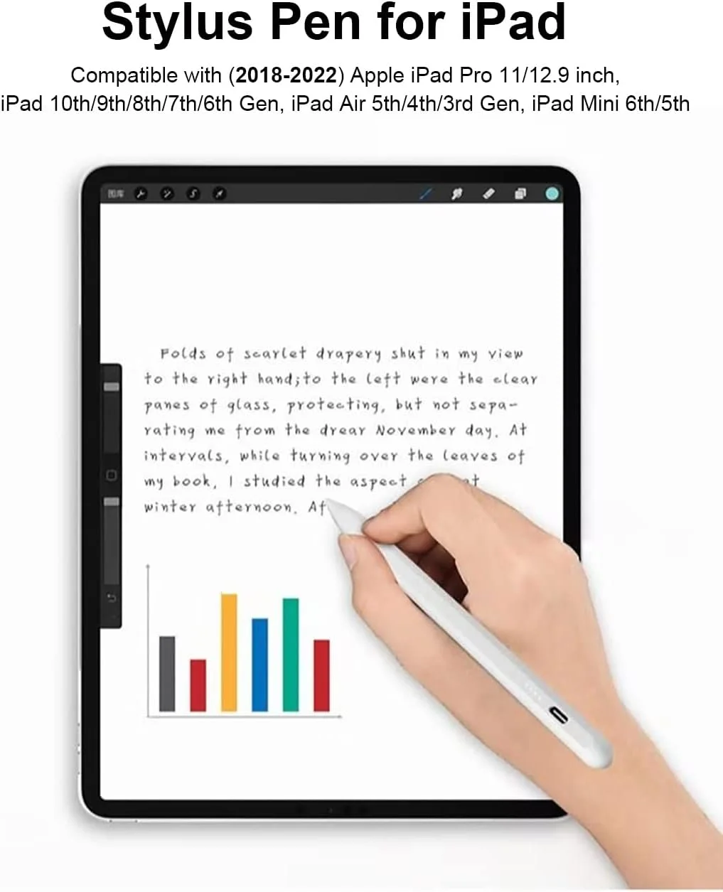 قلم لمسی Ulhyc برای آیپد با قابلیت رد دست، قلم فعال سازگار (2018-2022) Apple Pro 11/12.9 اینچ، نسل دهم/نهم/هشتم/هفتم/ششم، Air نسل پنجم/چهارم/سوم، Mini نسل ششم/پنجم