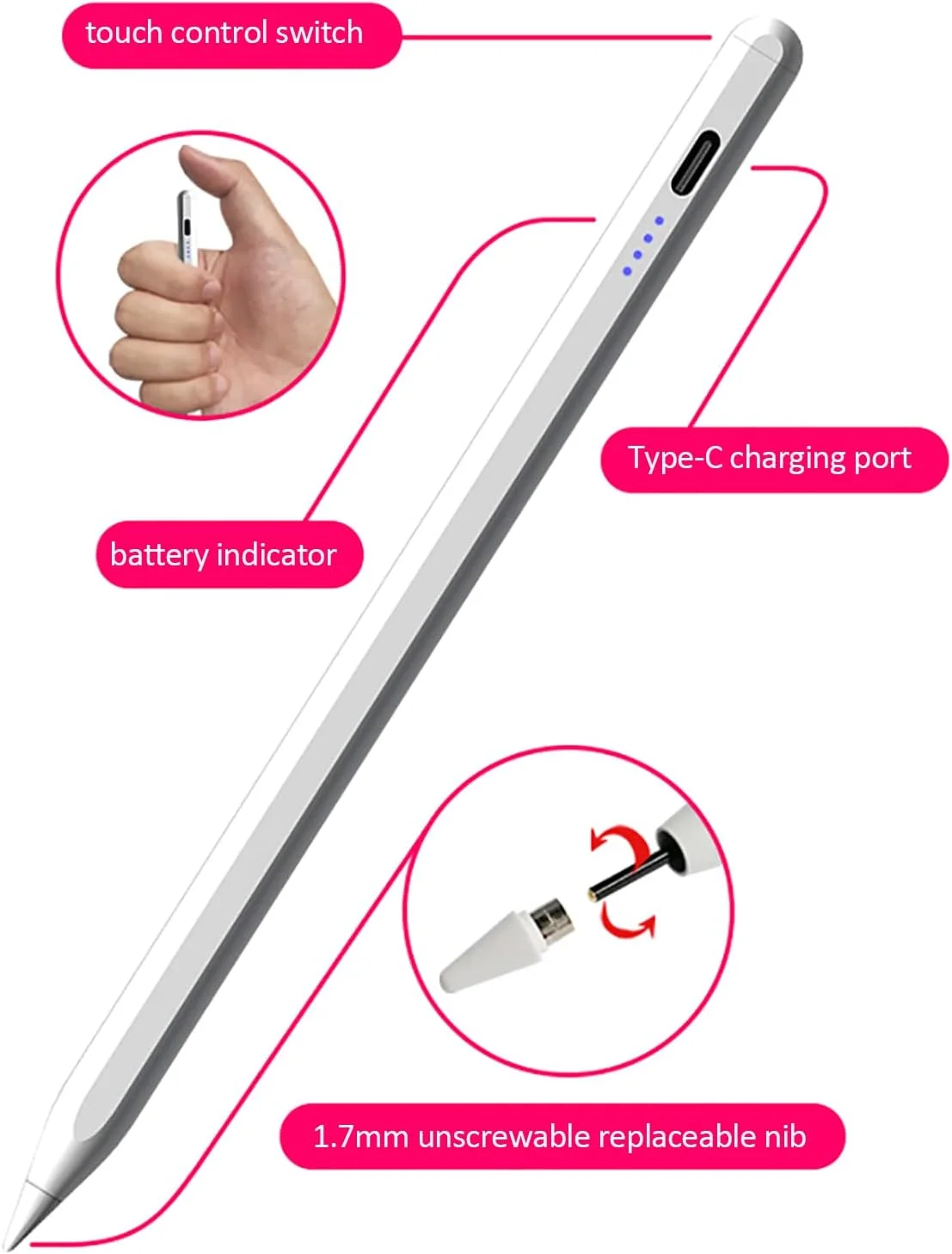 قلم لمسی Ulhyc برای آیپد با قابلیت رد دست، قلم فعال سازگار (2018-2022) Apple Pro 11/12.9 اینچ، نسل دهم/نهم/هشتم/هفتم/ششم، Air نسل پنجم/چهارم/سوم، Mini نسل ششم/پنجم