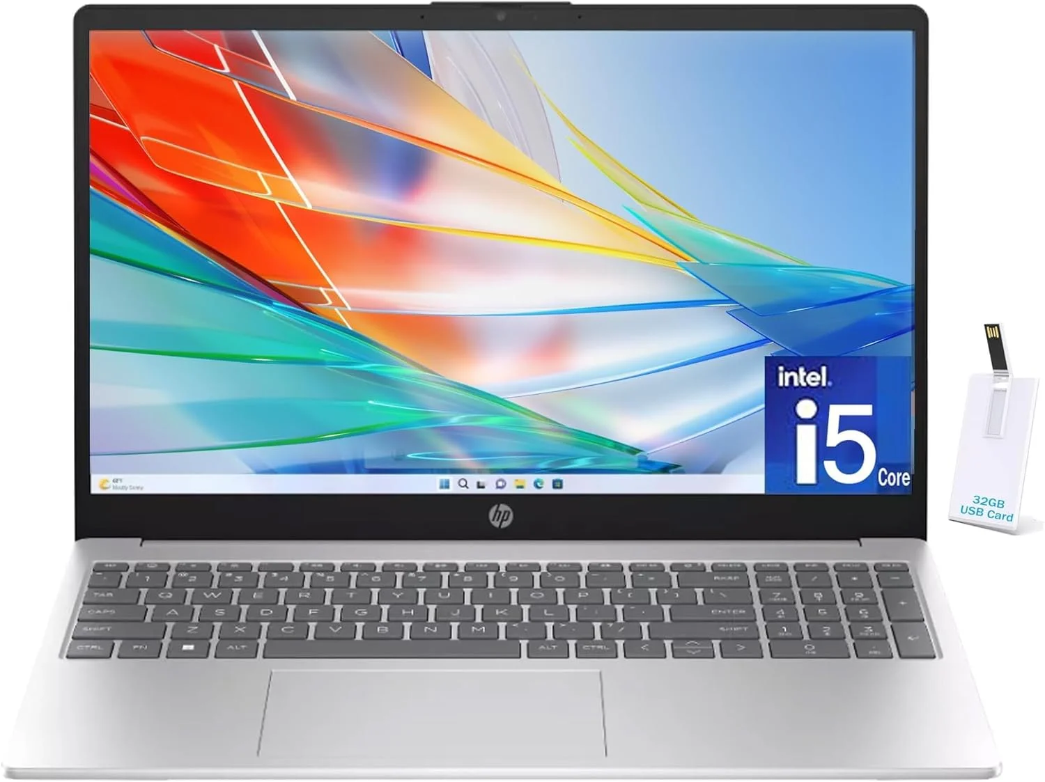 لپ تاپ 15.6 اینچی HP، نسل سیزدهم پردازنده Intel Core i5-1335U، رم 16 گیگابایتی، SSD 512 گیگابایتی، صفحه نمایش FHD ضد تابش نور، وب کم، صفحه کلید عددی، Wi-Fi، بلوتوث، HDMI، کارت USB 32 گیگابایتی، ویندوز 11 - نقره ای (نسخه ایالات متحده)