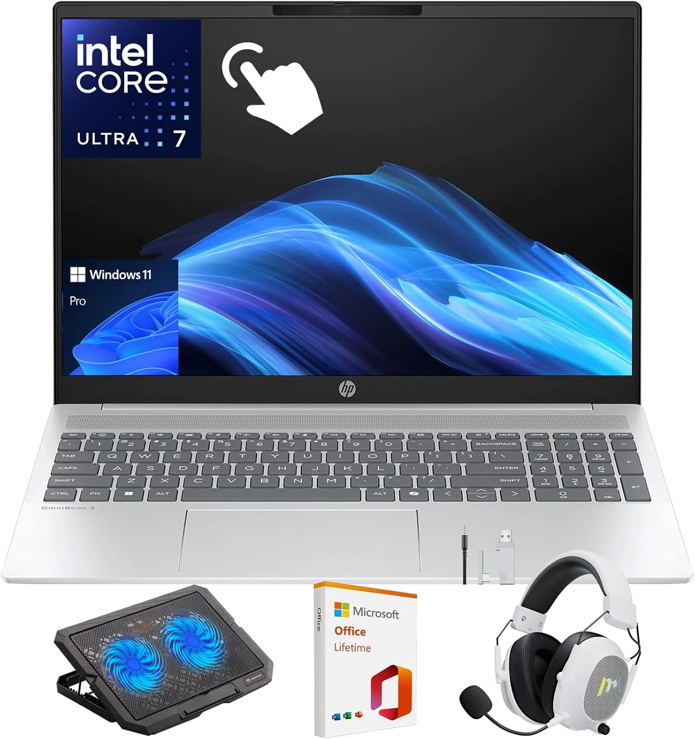 لپ تاپ HP OmniBook 5 16 اینچی نسل جدید هوش مصنوعی، صفحه نمایش لمسی 2K IPS، پردازنده Intel Core Ultra 7 255U، رم 16 گیگابایتی LPDDR5x، حافظه SSD 1 ترابایتی، ویندوز 11 پرو، WiFi 6E، نقره ای یخچالی، به همراه لوازم جانبی Mytrix Lifetime Office