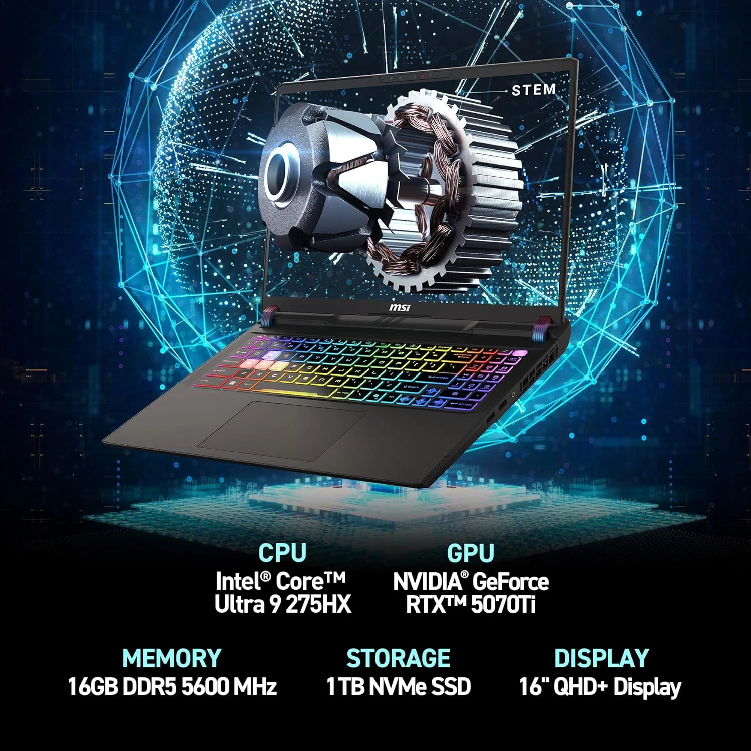 لپ تاپ گیمینگ MSI Vector 16 HX AI با صفحه نمایش 40.6 سانتی متری 240 هرتز QHD+: پردازنده Intel Core Ultra 9-275HX، کارت گرافیک NVIDIA Geforce RTX 5070Ti، رم 16 گیگابایتی DDR5، حافظه SSD NVMe 1 ترابایتی، Thunderbolt 5، Wi-Fi 7، ویندوز 11 نسخه خانگی: رنگ Cosmo Gray مدل A2XWHG-211US - تصویر 2 لپ تاپ گیمینگ MSI Vector 16 HX AI با صفحه نمایش 40.6 سانتی متری 240 هرتز QHD+: پردازنده Intel Core Ultra 9-275HX، کارت گرافیک NVIDIA Geforce RTX 5070Ti، رم 16 گیگابایتی DDR5، حافظه SSD NVMe 1 ترابایتی، Thunderbolt 5، Wi-Fi 7، ویندوز 11 نسخه خانگی: رنگ Cosmo Gray مدل A2XWHG-211US - تصویر 2