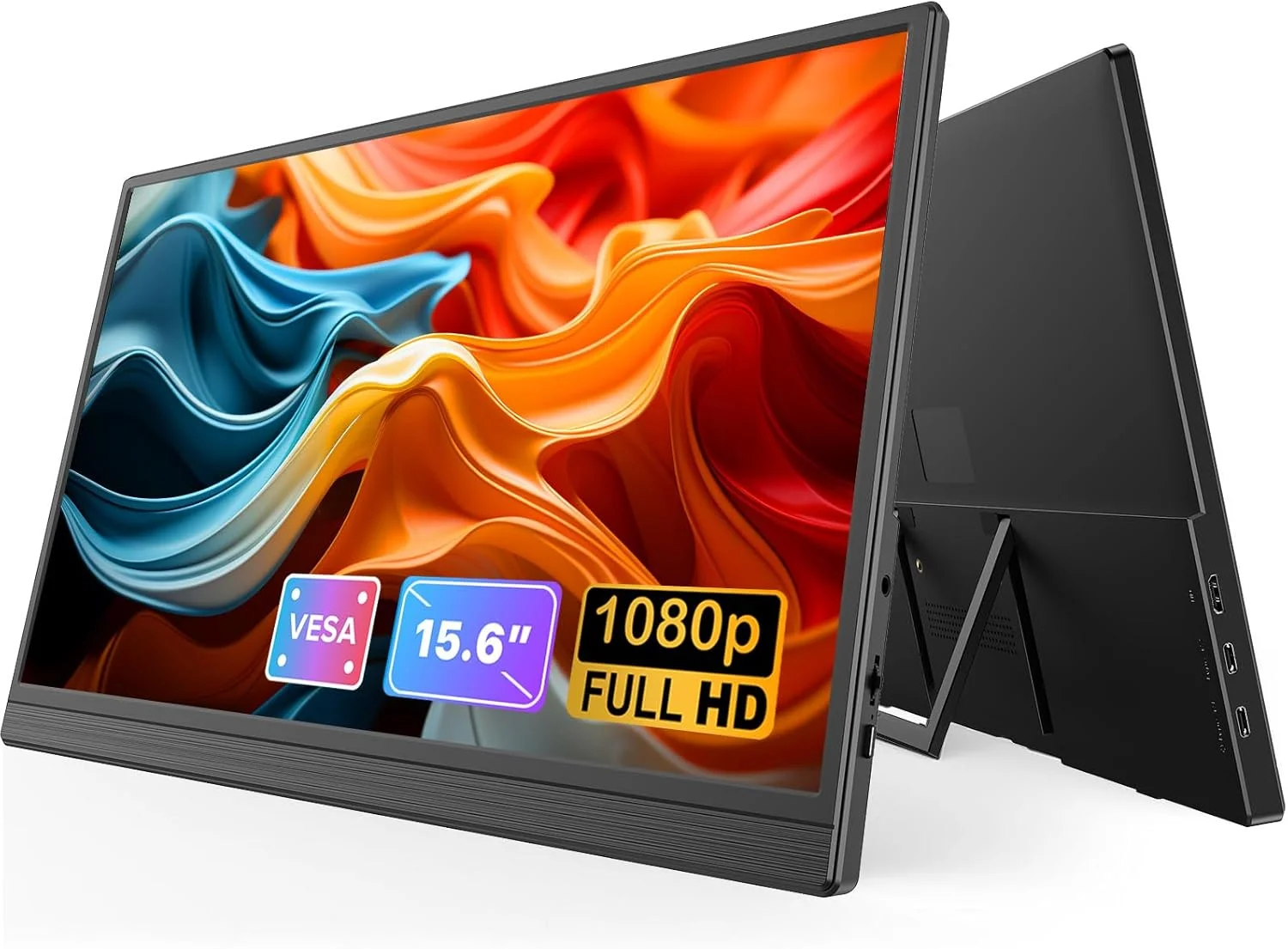 مانیتور قابل حمل 15.6 اینچی، صفحه نمایش FHD 1080P IPS، فوق العاده باریک و سبک، قابل نصب VESA، USB-C و Mini HDMI، دارای پایه داخلی، ایده آل برای بازی، مسافرت و استفاده اداری