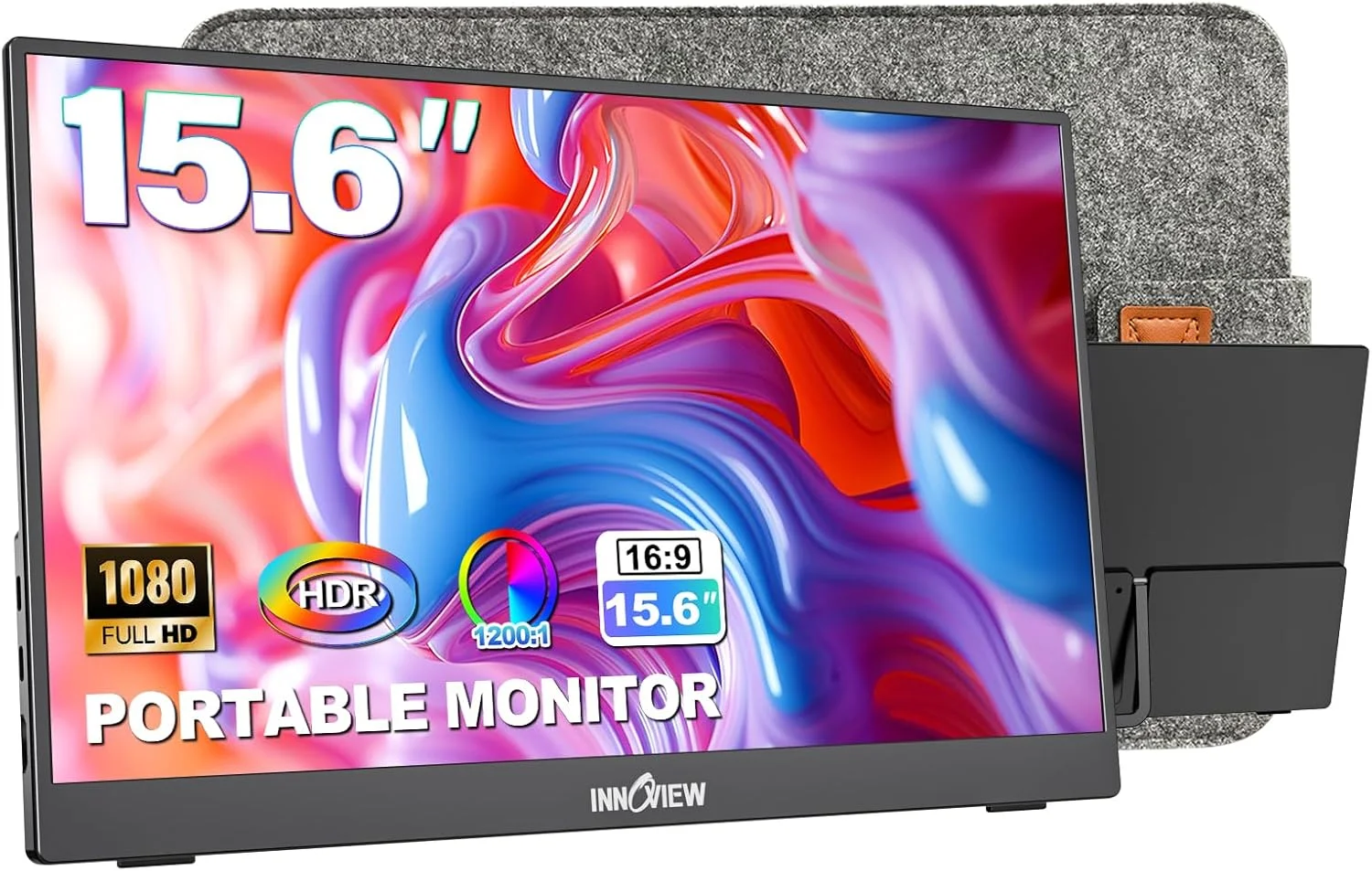 مانیتور قابل حمل InnoView 15.6 اینچ IPS FHD 1080P، فوق العاده باریک با پایه، کیف محافظ، نمایشگر دوم کامپیوتر USB C HDMI با بلندگو، مانیتور مسافرتی برای PS4/5 Xbox Switch MAC PC Phone