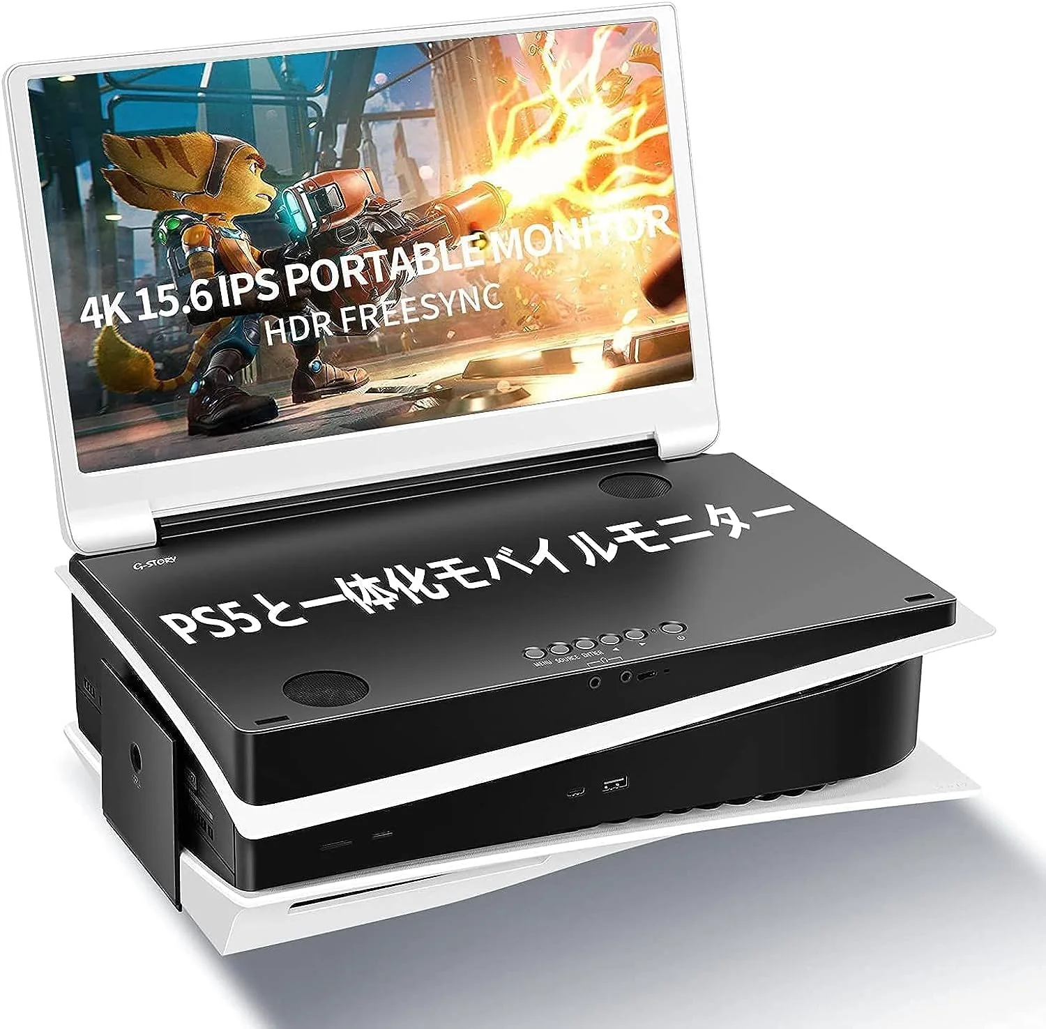 نمایشگر گیمینگ قابل حمل 15.6 اینچی G-STORY IPS 4K 60Hz یکپارچه با PS5 (شامل نمی شود) 3840×2160 با 2 پورت HDMI، FreeSync، دارای 2 بلندگوی استریو چند رسانه ای داخلی، آداپتور AC دارای گواهی UL