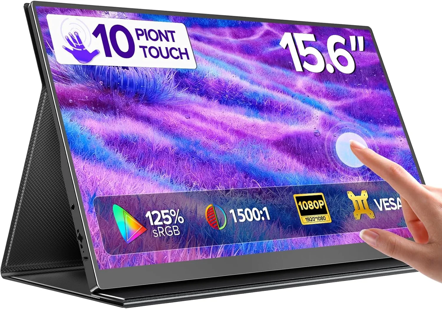 مانیتور لمسی قابل حمل 15.6 اینچی Newsoul، پوشش 125% sRGB، کیفیت FHD 1080P، پنل IPS با قابلیت لمس 10 نقطه، USB-C و HDMI، مانیتور فوق‌العاده باریک مسافرتی با کاور هوشمند و VESA برای لپ‌تاپ، کامپیوتر و کنسول‌های بازی
