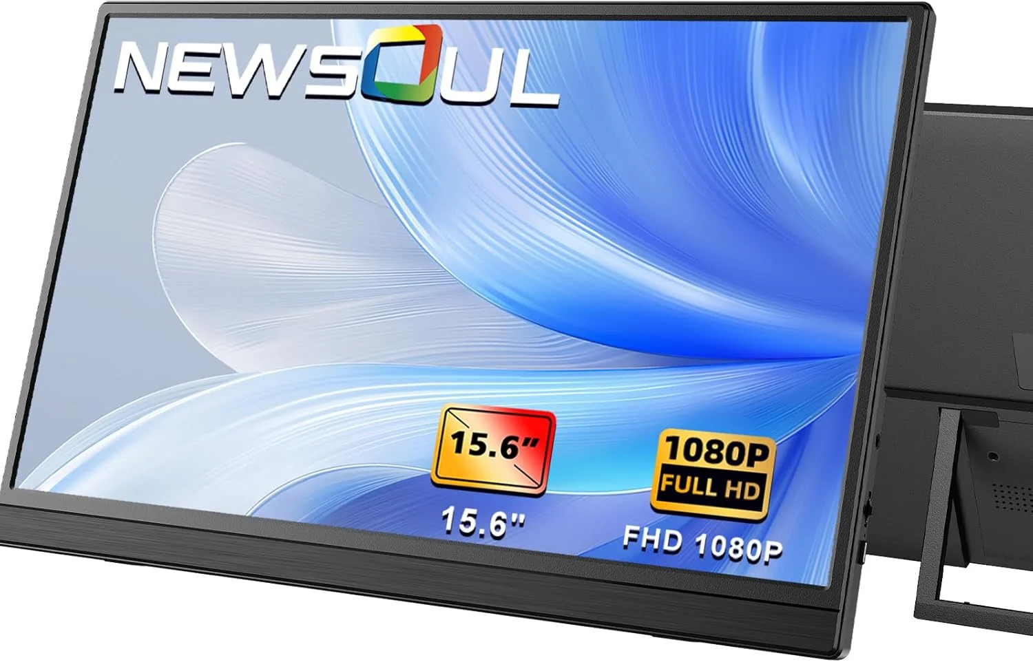 مانیتور قابل حمل 15.6 اینچی Newsoul، FHD 1080P، فوق العاده باریک و سبک، طراحی خودایستا، سازگار با VESA، صفحه نمایش IPS، پورت های USB-C/Mini HDMI، ایده آل برای بازی و استفاده اداری