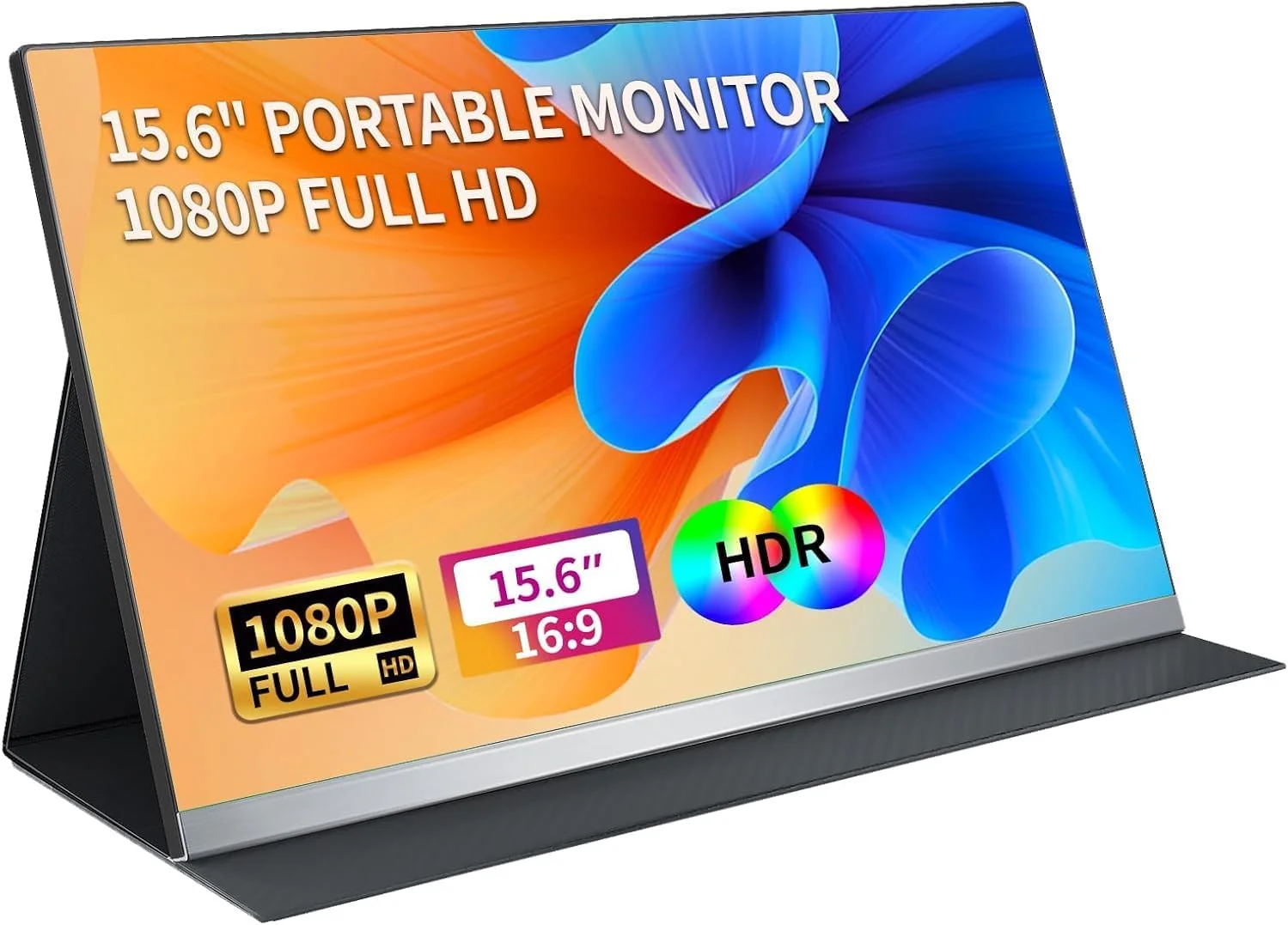 مانیتور قابل حمل 15.6 اینچی FHD 1080P، مانیتور دوم خارجی USB-C HDMI برای لپ تاپ، HDR Plug & Play، IPS فوق العاده نازک بدون قاب، بلندگوهای داخلی