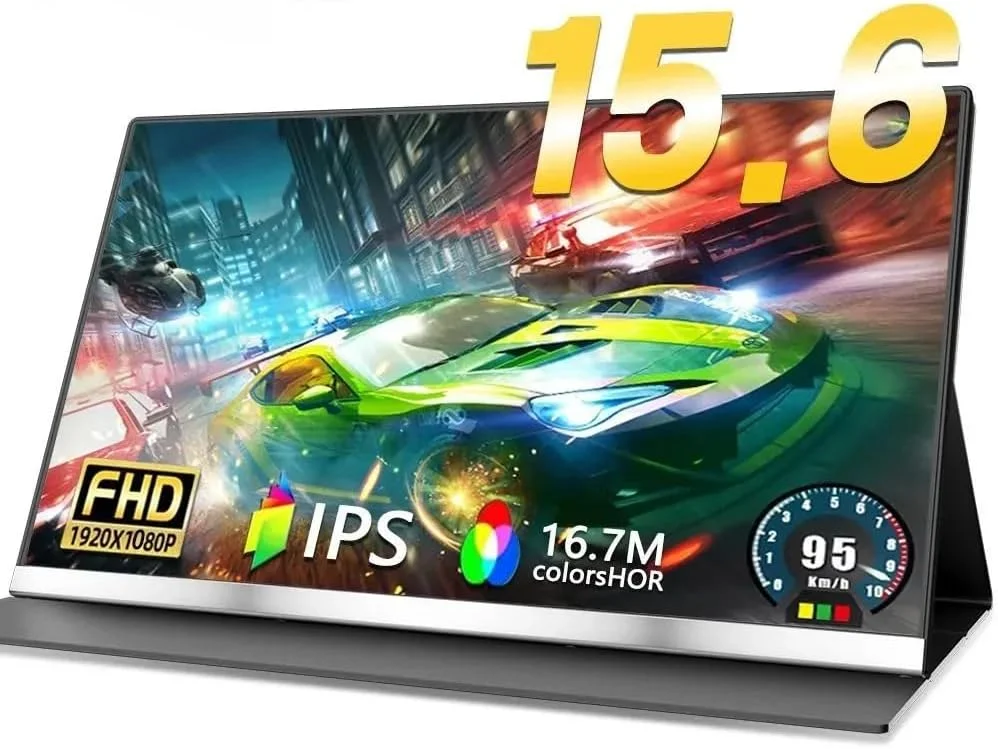 مانیتور قابل حمل 15.6 اینچی V2COM، صفحه نمایش Full HD 1080P، مانیتور خارجی فوق العاده باریک USB-C و Mini HDMI، سازگار با لپ تاپ، کامپیوتر، مک، PS5، تلفن به همراه کیف محافظ