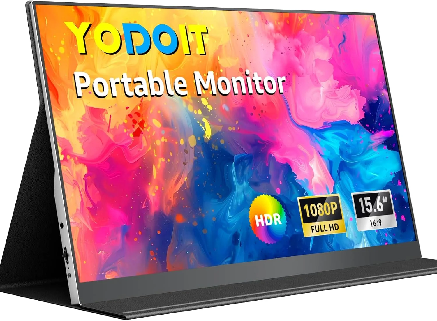 مانیتور قابل حمل Yodoit 15.6 اینچی، صفحه نمایش FHD 1080P IPS 1920×1080 100% SRGB با پورت USB Type C و بلندگوها به همراه کاور هوشمند، سازگار با PC، لپ تاپ، مک بوک، ایکس باکس