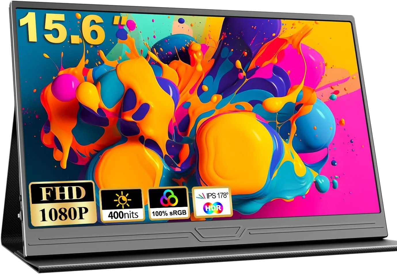 مانیتور قابل حمل 15.6 اینچی 1080P FHD IPS، مانیتور اکسترنال دوم با پورت USB-C Mini HDMI، صفحه نمایش دوم سازگار با PC، لپ تاپ، مک بوک، دستگاه بازی