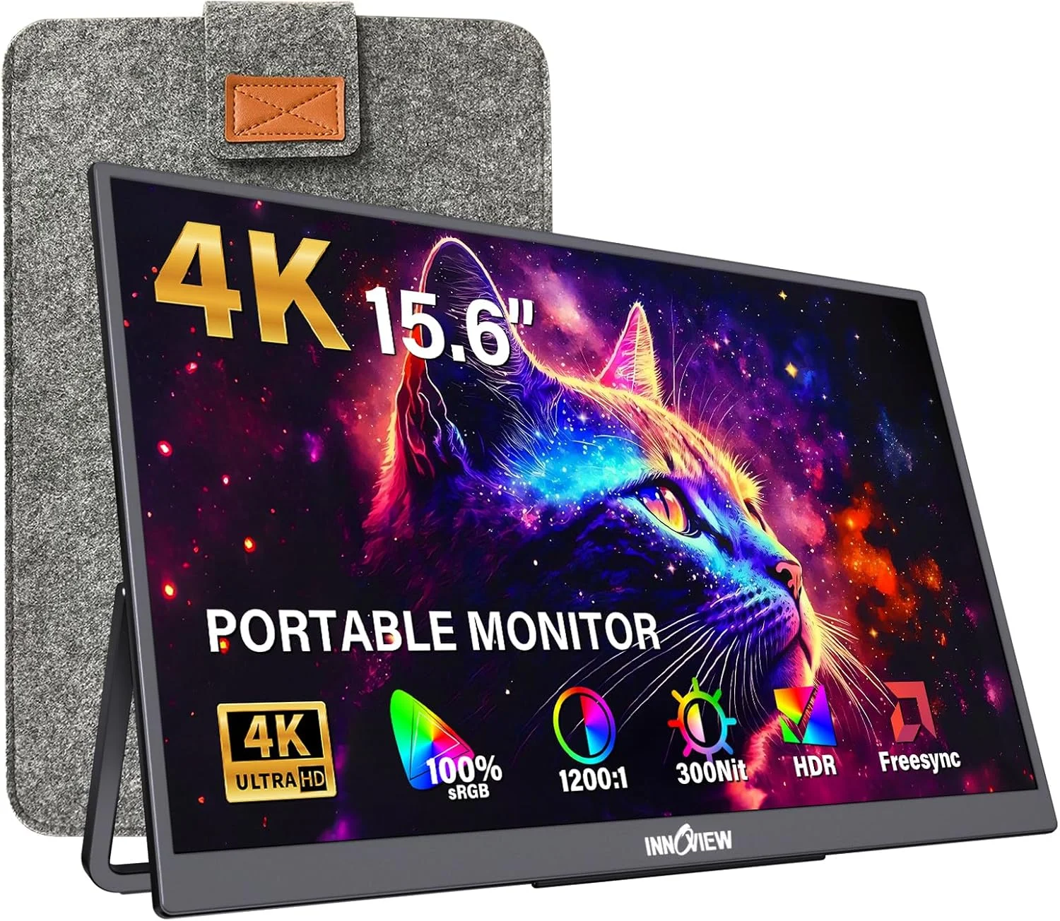 مانیتور قابل حمل InnoView 15.6 اینچ 4K UHD 3840x2160 | 100% sRGB HDR | مانیتور مسافرتی با 2 پورت USB-C و HDMI | صفحه نمایش دوم برای لپ تاپ مک PC ایکس باکس PS5 سوییچ (شامل آداپتور)