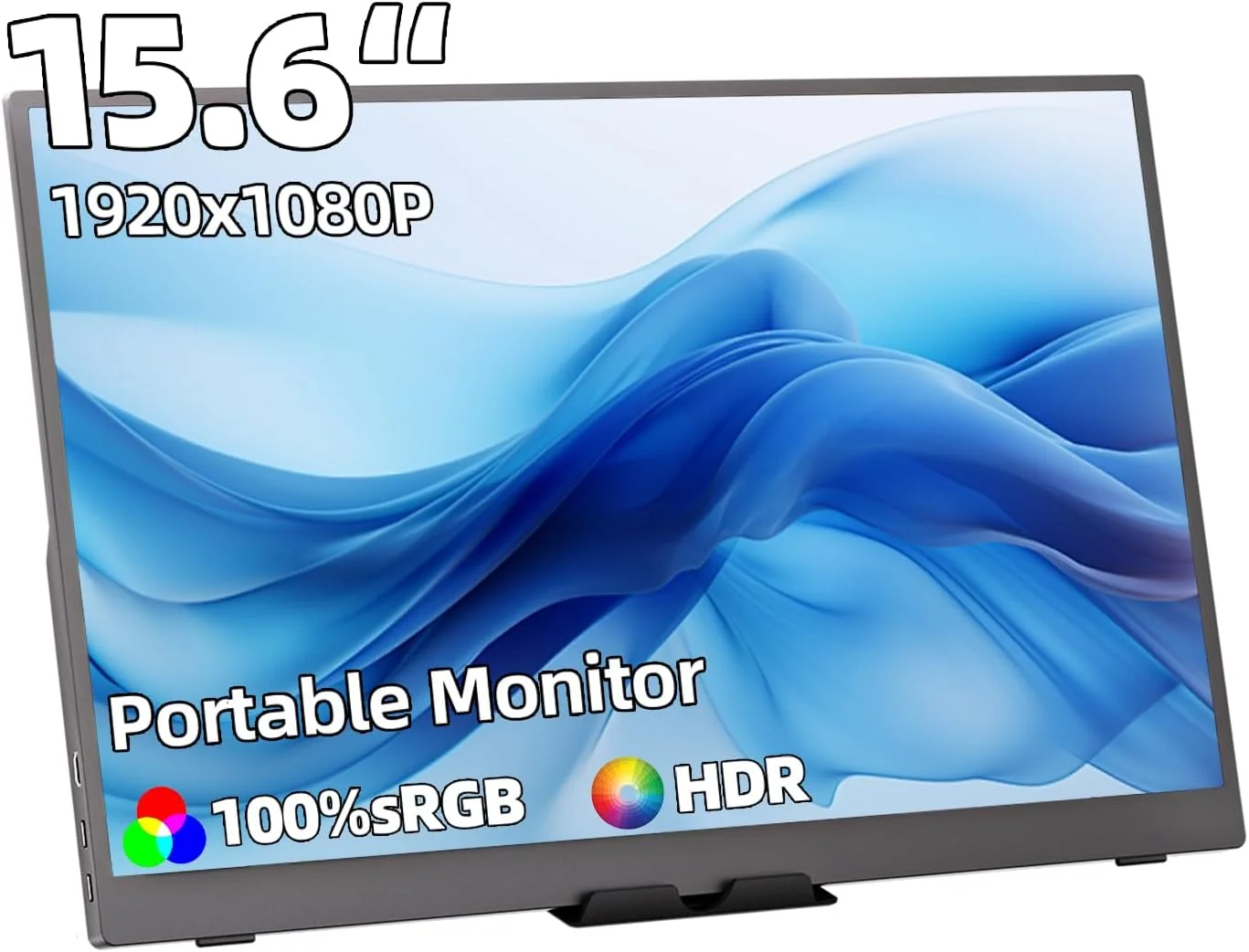 مانیتور قابل حمل 15.6 اینچی FHD 1080P با پایه، نمایشگر IPS برای کامپیوتر، مک، تلفن، سوییچ، PS، ایکس باکس با USB-C و HDMI (بدون آداپتور)