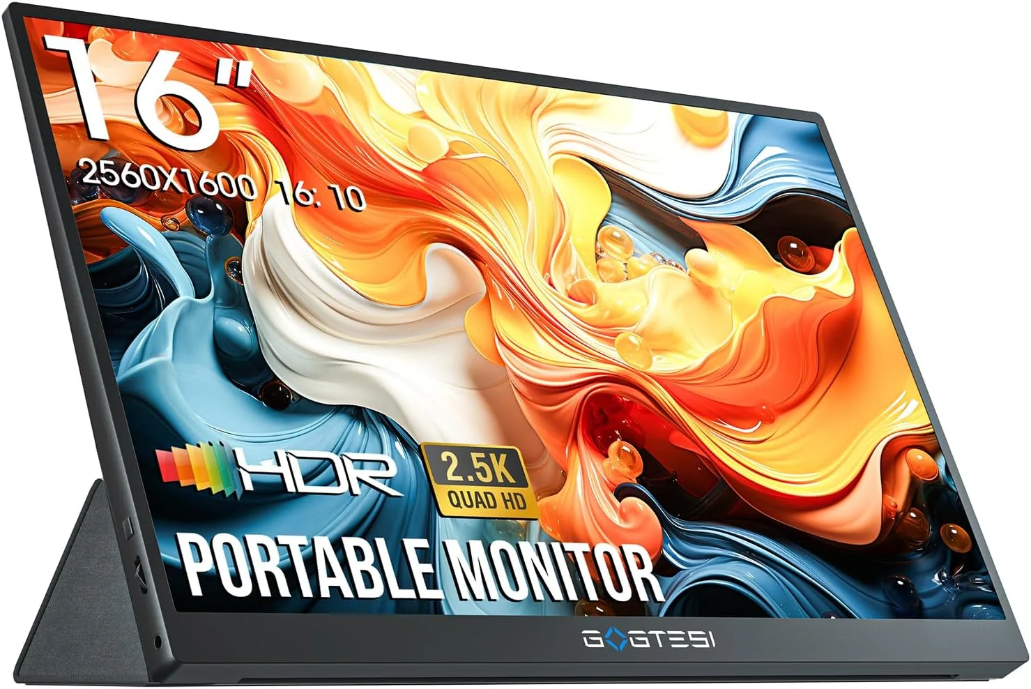 مانیتور قابل حمل ۱۶ اینچی، 2.5K 60HZ 2560×1600 مانیتور قابل حمل اداری QHD IPS فوق العاده روشن محافظ چشم با صفحه مات برای PC، MAC، تلفن، سوییچ، PS، Xbox با USB-C و HDMI