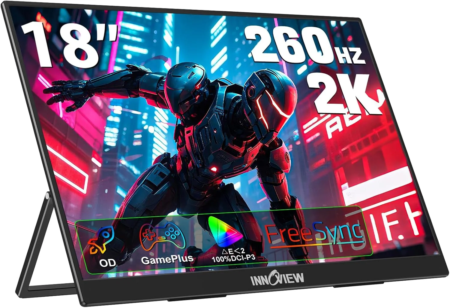 مانیتور گیمینگ قابل حمل 18 اینچی InnoView با نرخ نوسازی 240 هرتز، مانیتور قابل حمل 2K با رزولوشن 2560x1600 QHD، مانیتور لپ تاپ با پایه، صفحه نمایش قابل حمل برای لپ تاپ، کامپیوتر، تلفن و کنسول بازی