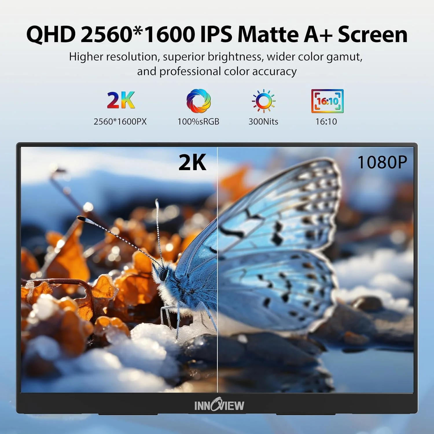 مانیتور گیمینگ قابل حمل 18 اینچی InnoView با نرخ نوسازی 240 هرتز، مانیتور قابل حمل 2K با رزولوشن 2560x1600 QHD، مانیتور لپ تاپ با پایه، صفحه نمایش قابل حمل برای لپ تاپ، کامپیوتر، تلفن و کنسول بازی