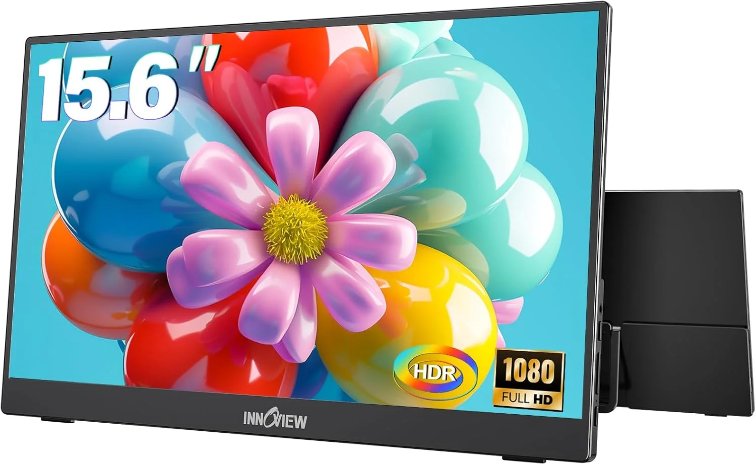 مانیتور قابل حمل 15.6 اینچی InnoView برای لپ تاپ با پایه قابل تنظیم 90 درجه داخلی، FHD 1080P USB-C، مانیتور مسافرتی HDR IPS برای MacBook PC Xbox PS4/5 Switch