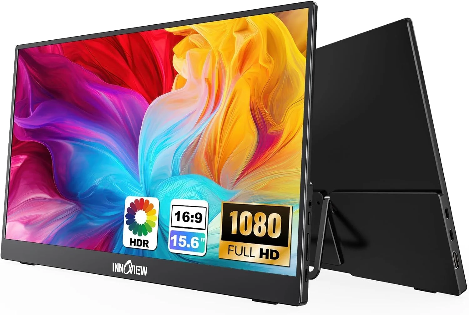 مانیتور قابل حمل 15.6 اینچی InnoView FHD 1080P USB-C با پایه قابل تنظیم 90 درجه داخلی، مانیتور لپ تاپ قابل حمل HDR IPS برای مک بوک، کامپیوتر، تلفن، ایکس باکس، PS4/5، سوییچ