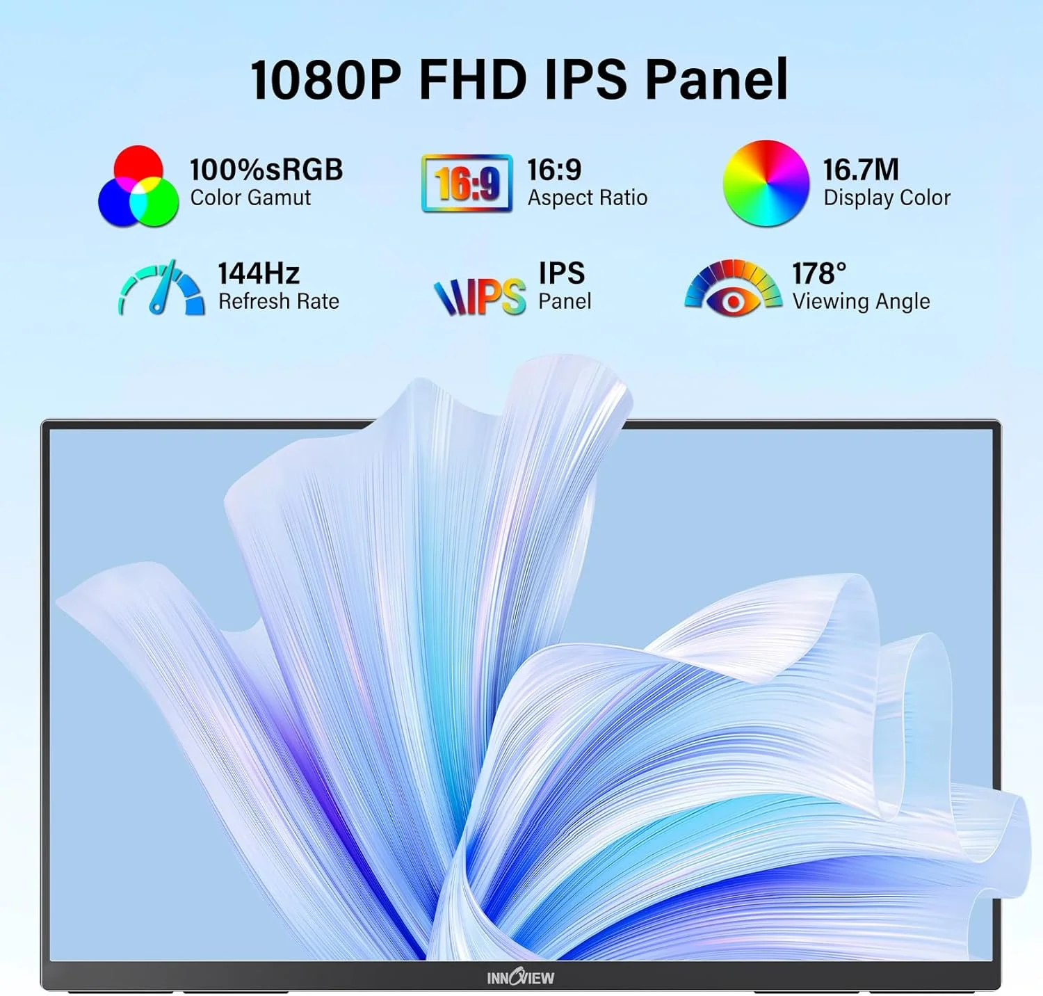 مانیتور قابل حمل InnoView 23.8 اینچ 1080P, FHD 100Hz 100% Srgb Ips Usb-C Hdmi مانیتور بزرگ برای بازی و کار در خانه با پایه قابل تنظیم 180 درجه برای لپ تاپ، مک بوک، تلفن (23.8 اینچ Fhd 100Hz)