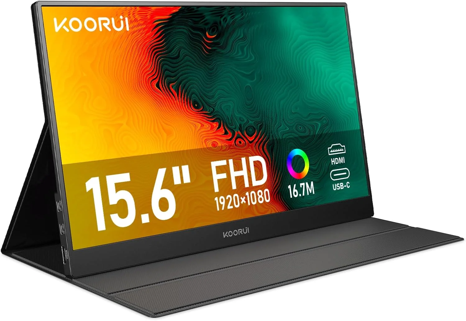 مانیتور قابل حمل 15.6 اینچی KOORUI، مانیتور قابل حمل FHD IPS با HDMI/Type-C/USB-C، صفحه نمایش محافظ چشم برای PC، لپ تاپ، Xbox، Mac، PS 3/4/5-E1511A