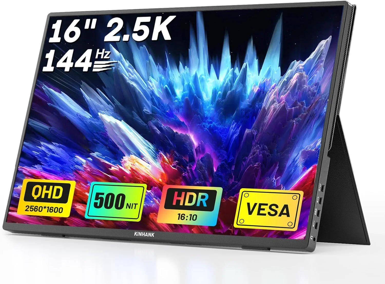 نمایشگر قابل حمل کینهانک 16 اینچ 2.5K، 144 هرتز، 500 نیت، HDR، FreeSync، پوشش 100% sRGB، رزولوشن 2560*1600 QHD IPS با رابط HDMI/USB Type-C برای PS3/PS4/Xbox/لپ تاپ/Macbook