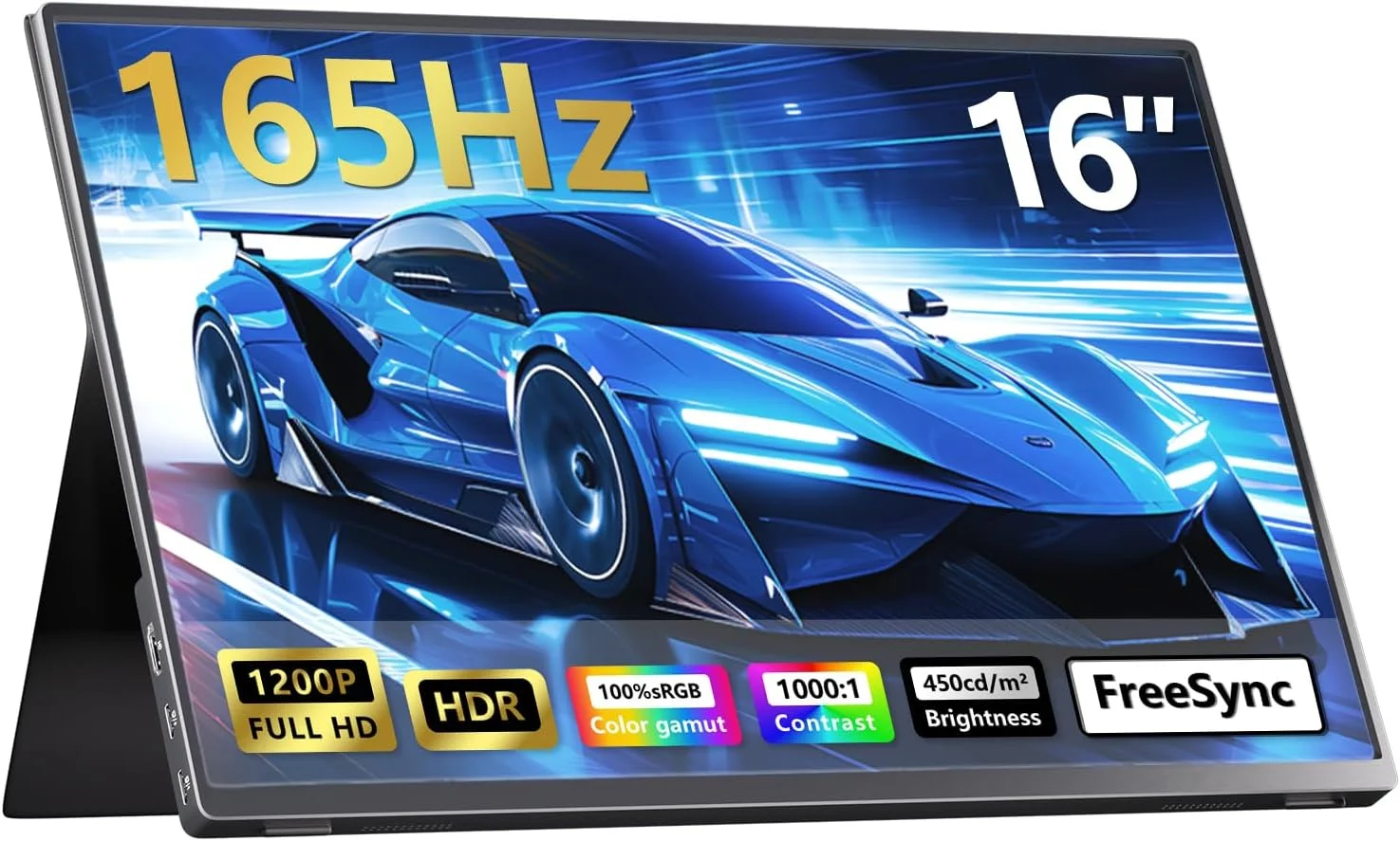 مانیتور قابل حمل ۱۶ اینچ ۱۲۰۰P ۱۶۵ هرتز ۴۵۰ نیت ۱۰۰%sRGB، توسعه دهنده صفحه نمایش لپ تاپ USB-C HDMI، با کاور هوشمند، بلندگوهای دوگانه، مانیتور قابل حمل برای لپ تاپ، تلفن PC، ایکس باکس، سوییچ