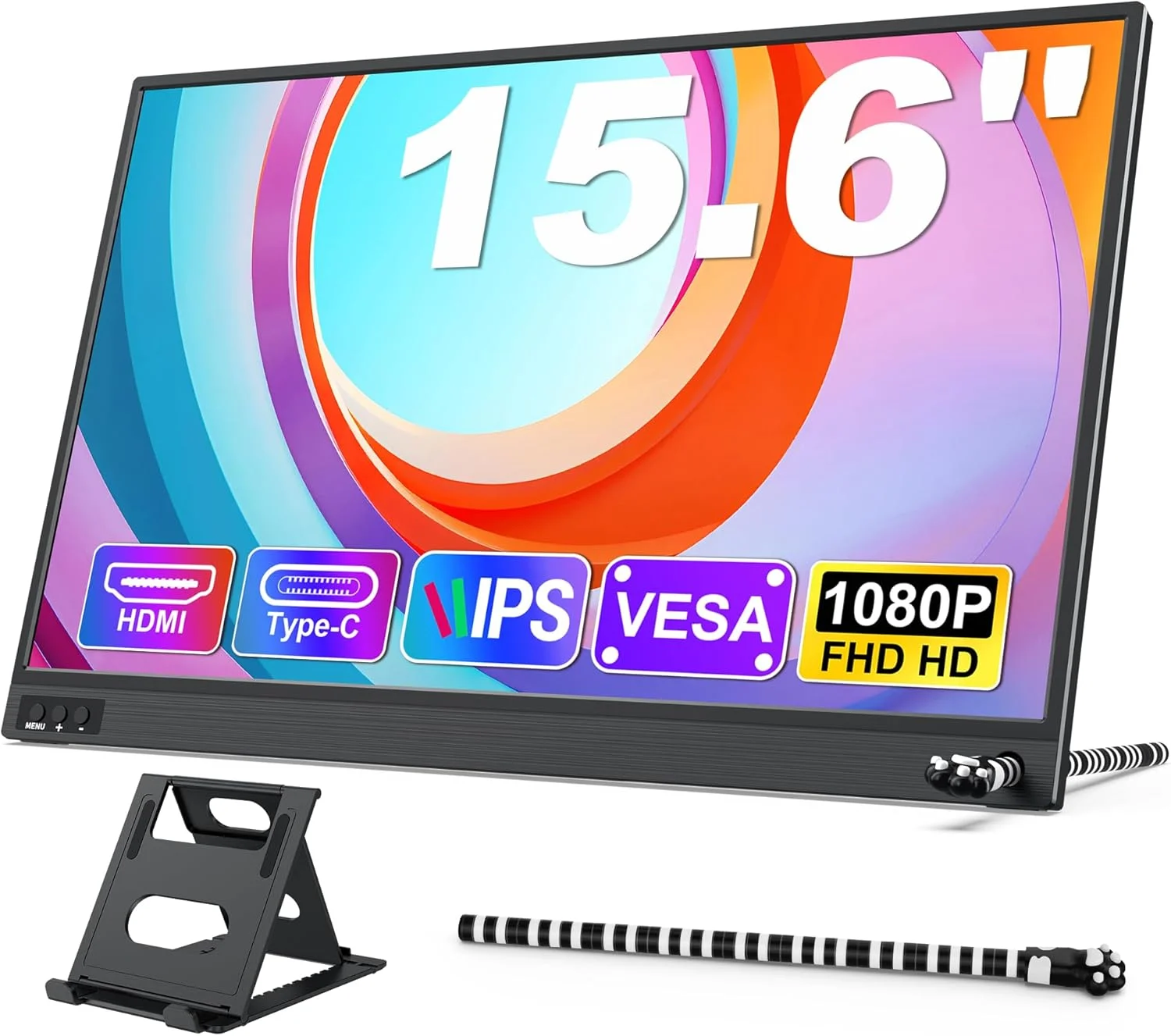 مانیتور قابل حمل صفحه دوم 15.6 اینچ 1080P FHD، نمایشگر IPS خارجی، مانیتور دوم برای لپ تاپ/کامپیوتر/مک/تلفن/PS45/سوییچ با پورت Mini HDMI/USB C و پایه، Plug and Play