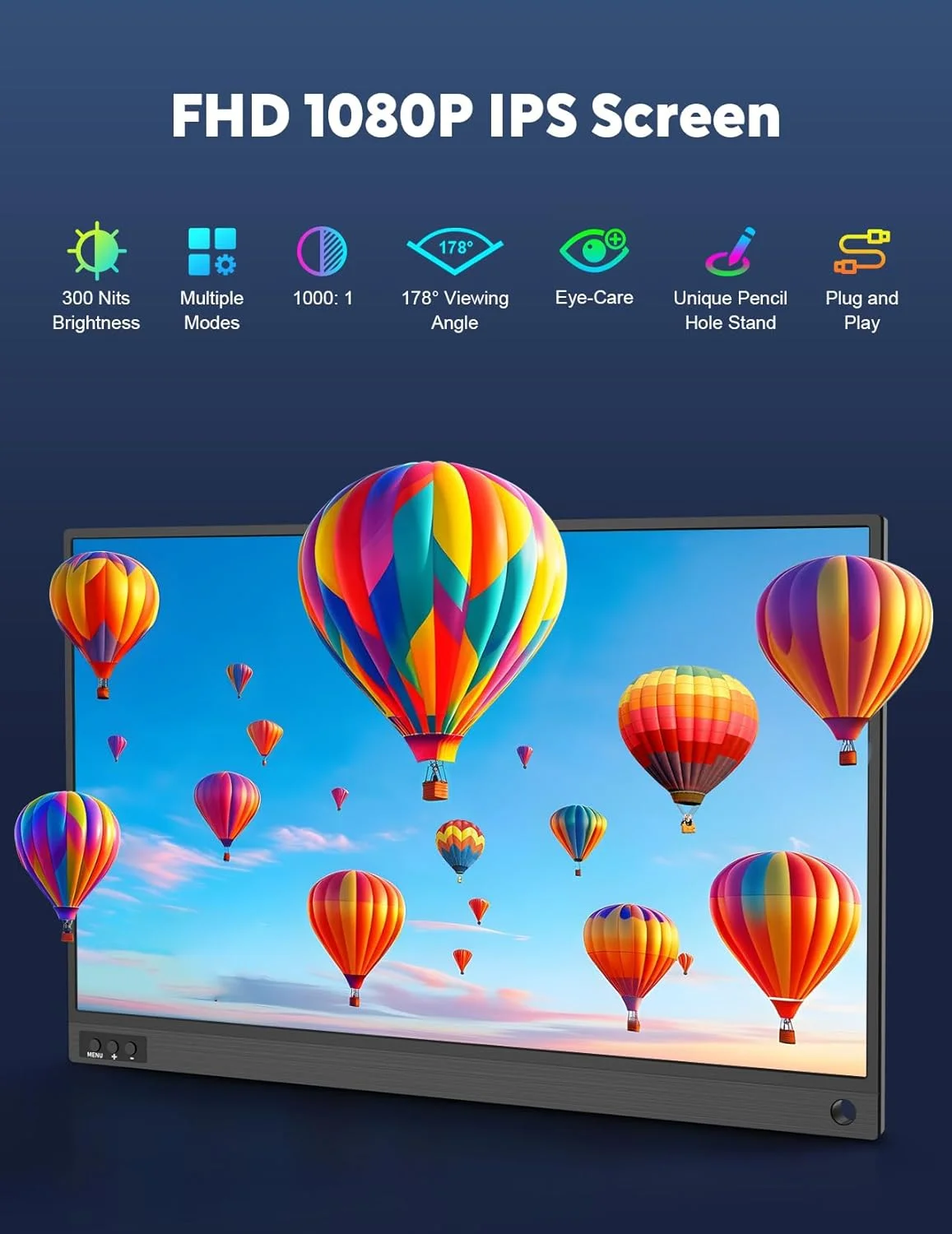 مانیتور قابل حمل صفحه دوم 15.6 اینچ 1080P FHD، نمایشگر IPS خارجی، مانیتور دوم برای لپ تاپ/کامپیوتر/مک/تلفن/PS45/سوییچ با پورت Mini HDMI/USB C و پایه، Plug and Play