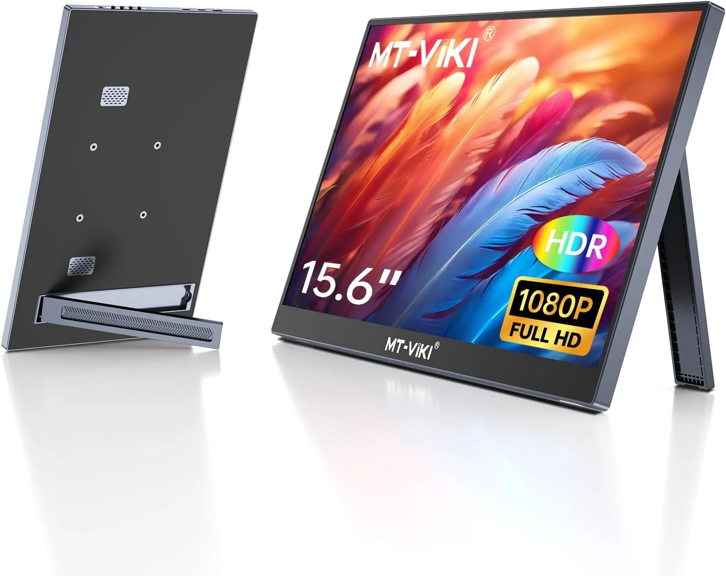 مانیتور قابل حمل 15.6 اینچی MT-VIKI، رزولوشن 1920x1080 FHD IPS، صفحه نمایش قابل حمل برای لپ تاپ با پایه، صفحه نمایش دوم برای لپ تاپ/کامپیوتر/مک/PS3/4/5/Xbox