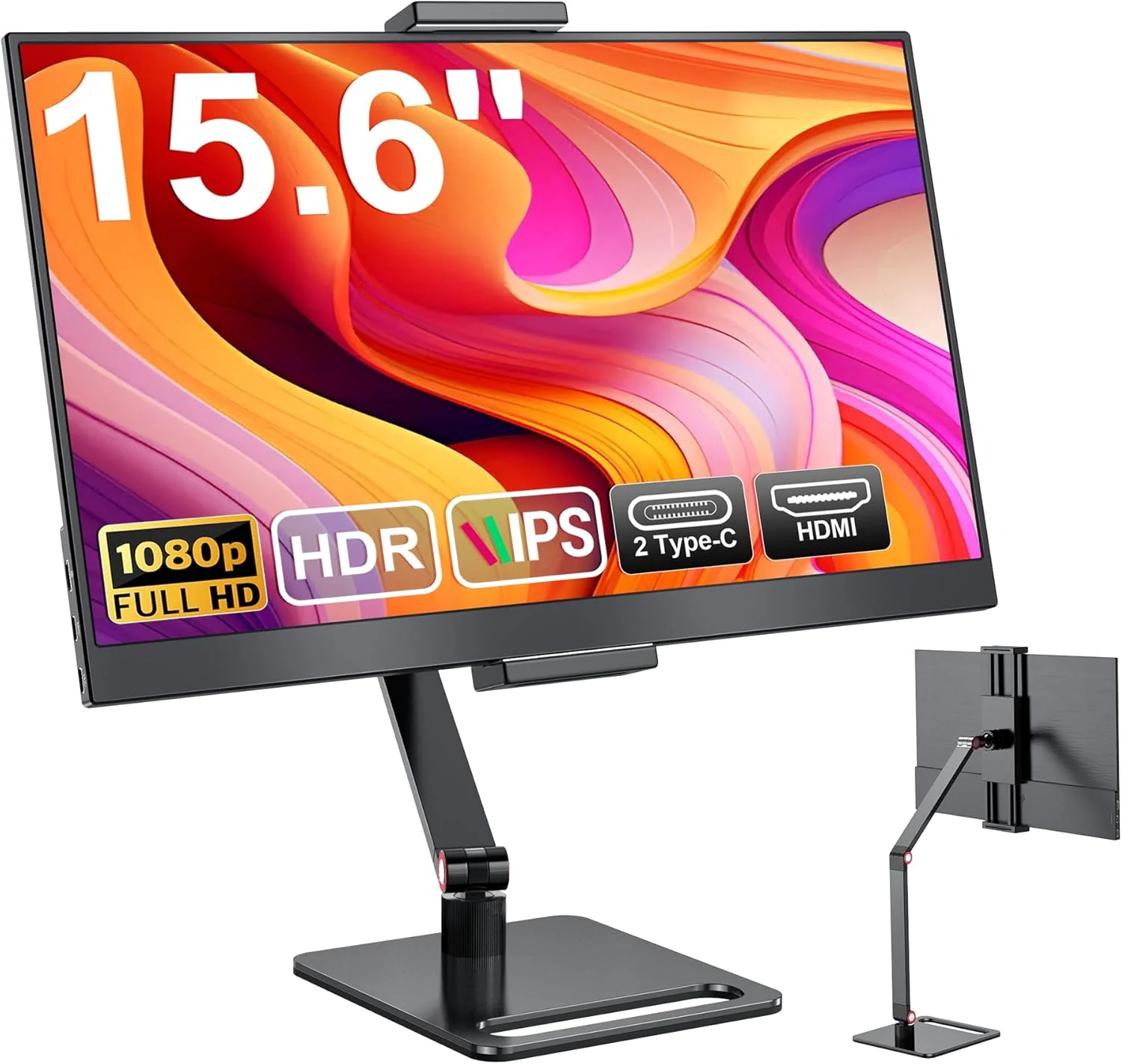 مانیتور قابل حمل 15.6 اینچی با صفحه نمایش 1080 FHD IPS، مانیتورهای HDMI USB C با بلندگو، مانیتور خارجی HDR برای لپ تاپ PC Mac X-Bo، با پایه فلزی و کیف