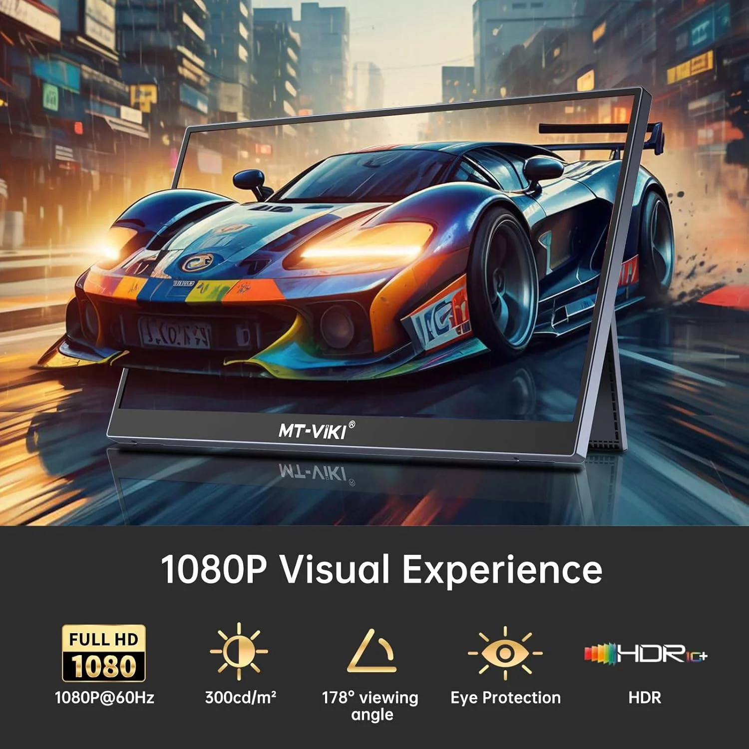 مانیتور قابل حمل 15.6 اینچی MT-VIKI، رزولوشن 1920x1080 FHD IPS، صفحه نمایش قابل حمل برای لپ تاپ با پایه، صفحه نمایش دوم برای لپ تاپ/کامپیوتر/مک/PS3/4/5/Xbox