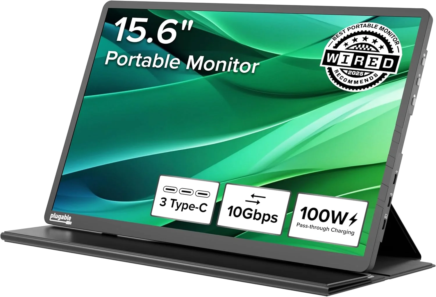 مانیتور قابل حمل USB C پلاگبل 15.6 اینچی، با قابلیت شارژ 100 واتی برای لپ تاپ، تلفن هوشمند و تبلت شما، دارای 3 پورت USB-C 10Gbps، صفحه نمایش مسافرتی IPS با کیفیت FHD 1920x1080 و وزن 1.85 پوند، به همراه کیف محافظ/پایه، مدل USBC-PDMON