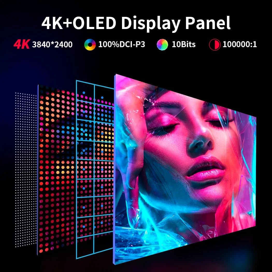 مانیتور قابل حمل OLED 4K، نمایشگر لپ تاپ قابل حمل UHD 16 اینچی، مانیتور گیمینگ OLED با پوشش 100% DCI-P3 با پورت های HDMI/USB-C، صفحه نمایش خارجی برای لپ تاپ، تلفن/سوییچ/XBOX