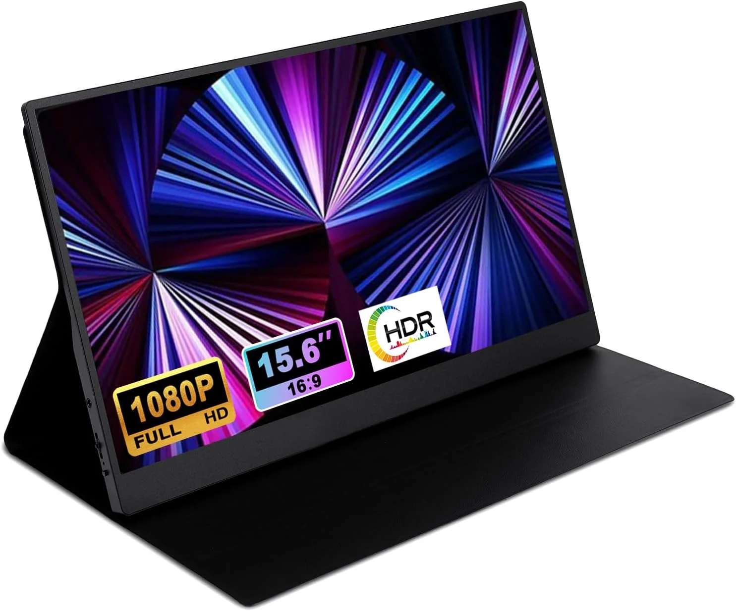 مانیتور قابل حمل 15.6 اینچی QiMeng، رزولوشن FHD 1920x1080، مجهز به رابط های USB Type-C و HDMI، پشتیبانی از HDR، دارای کاور هوشمند، بلندگوهای داخلی (اندازه و استایل)
