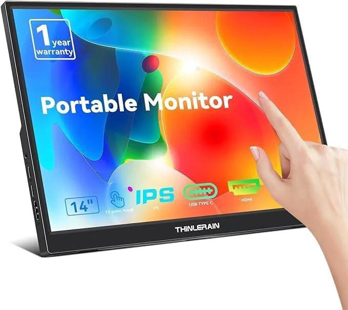 مانیتور قابل حمل 14 اینچی FHD 1920x1200 IPS لمسی با Type-C 3.1 و HDMI، مانیتور مسافرتی با پایه و بلندگو، نمایشگر خارجی برای لپ تاپ، تلفن، کامپیوتر، ایکس باکس، سوییچ، PS4/5