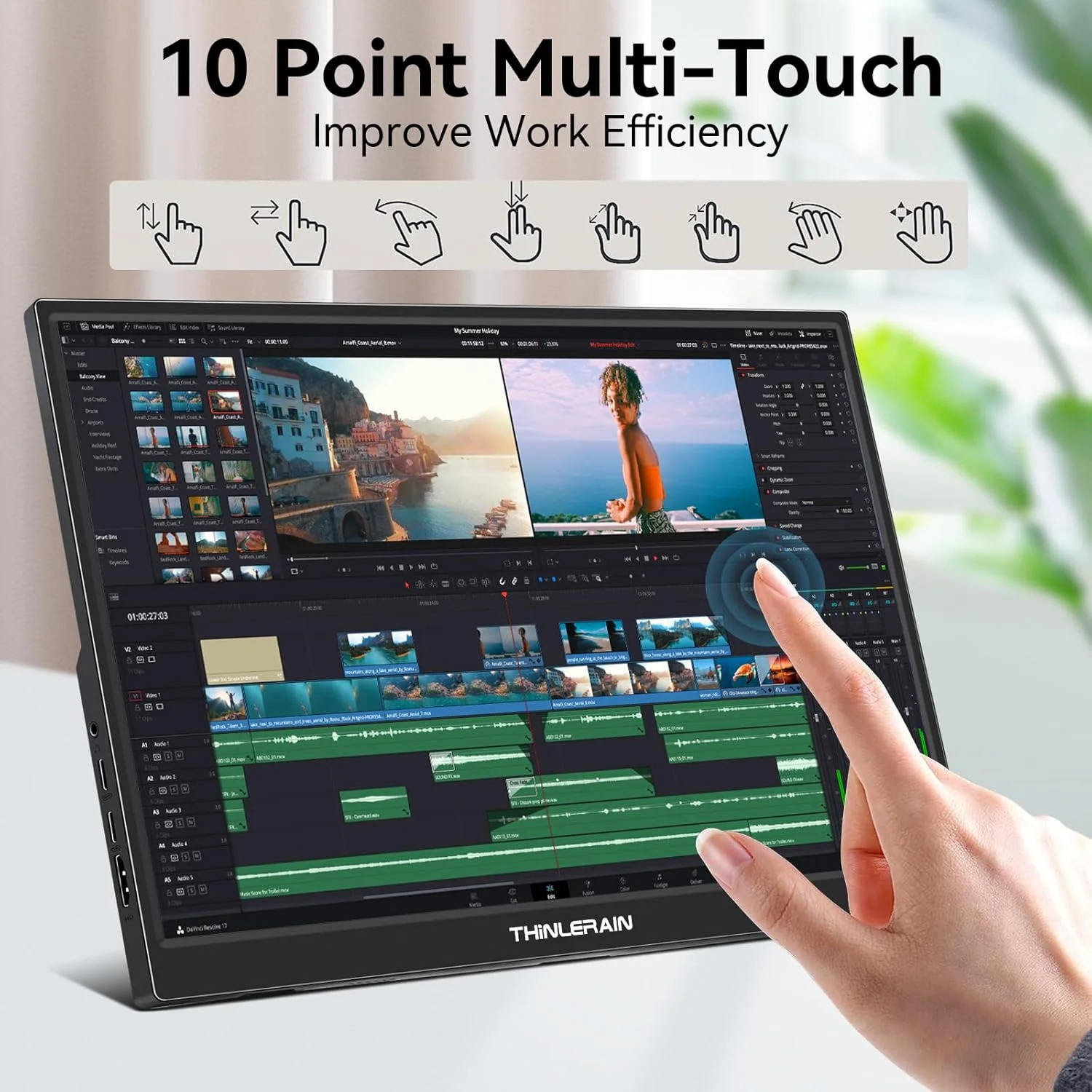 مانیتور قابل حمل 14 اینچی FHD 1920x1200 IPS لمسی با Type-C 3.1 و HDMI، مانیتور مسافرتی با پایه و بلندگو، نمایشگر خارجی برای لپ تاپ، تلفن، کامپیوتر، ایکس باکس، سوییچ، PS4/5