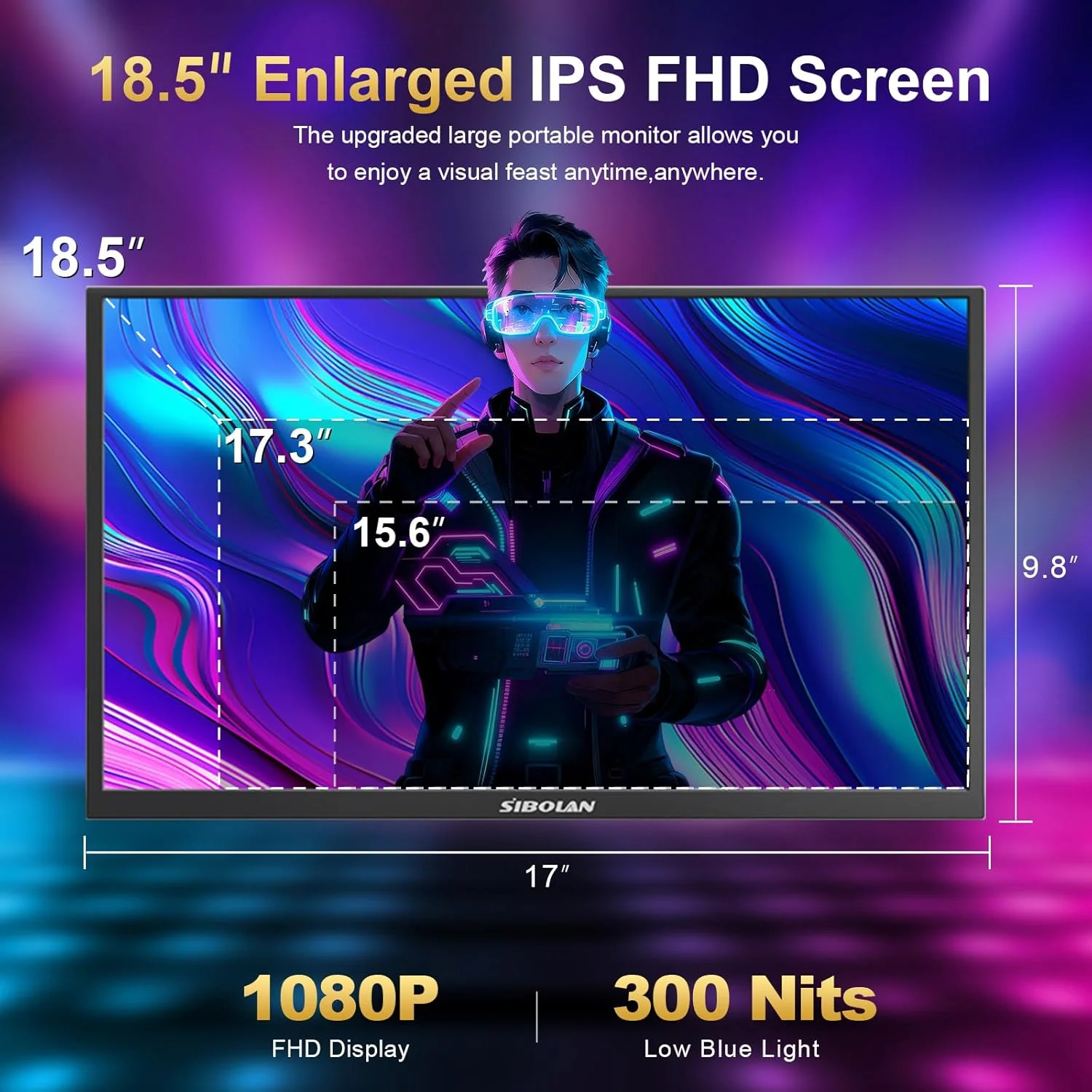 مانیتور قابل حمل 18.5 اینچی فول اچ دی با کاور هوشمند و HDR، اتصال USB-C و HDMI - ایده آل برای لپ تاپ، کامپیوتر، تلفن، مک، بازی و مسافرت