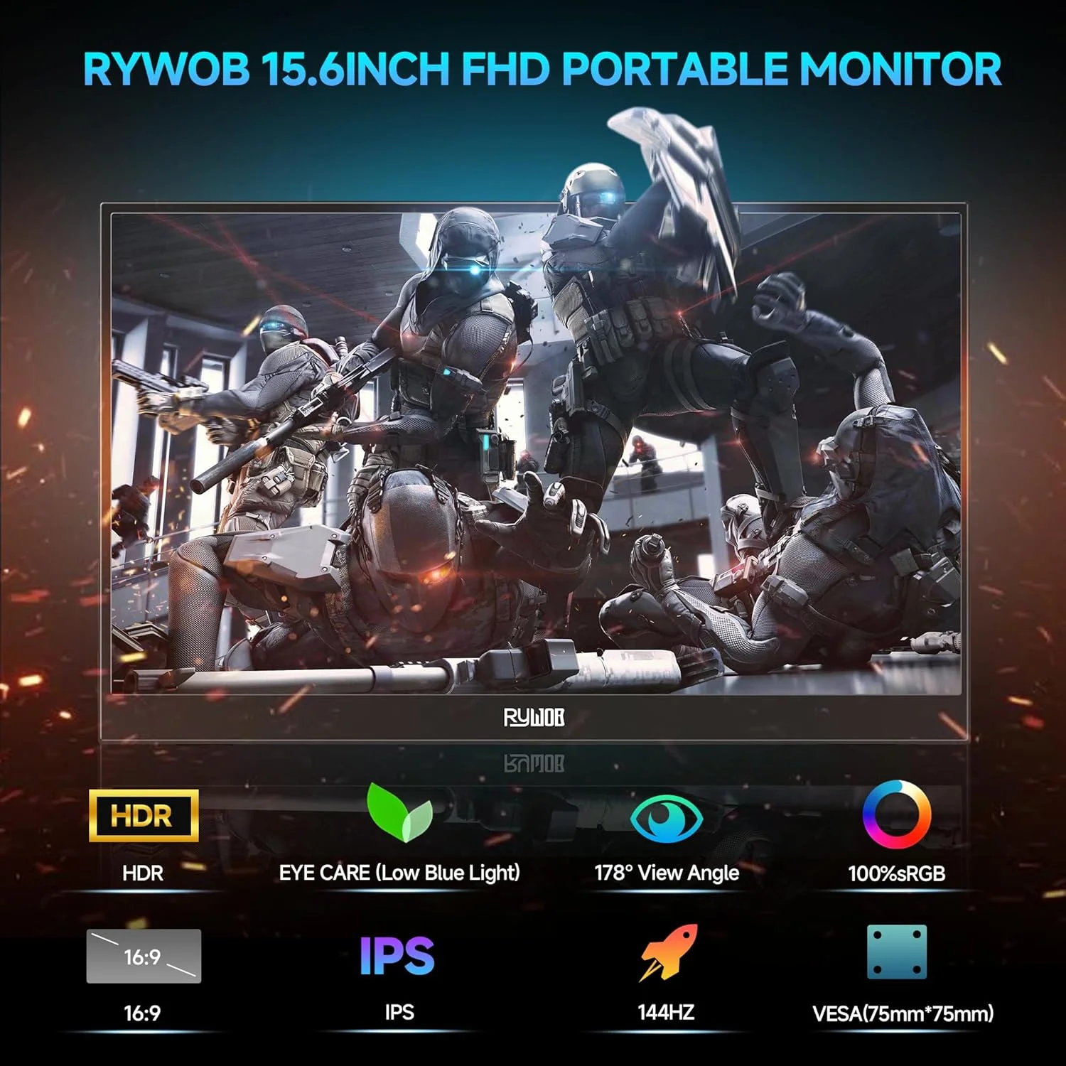 مانیتور گیمینگ قابل حمل 15.6 اینچی، صفحه نمایش IPS USB-C HDMI 144 هرتز فوق العاده باریک، مانیتور لپ تاپ برای کامپیوتر، PS5/4، مک، ایکس باکس، سوییچ
