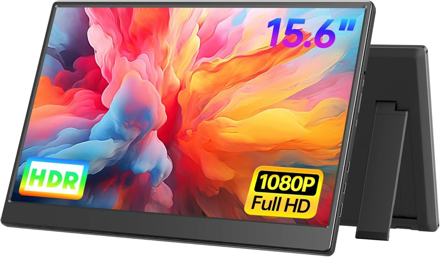 مانیتور قابل حمل 15.6 اینچی FHD 1080P فوق العاده باریک، مانیتور خارجی مسافرتی HDR IPS با پایه و بلندگو، USB-C HDMI Plug&Play، برای لپ تاپ، کامپیوتر، تلفن، PS4/5، ایکس باکس، سوییچ