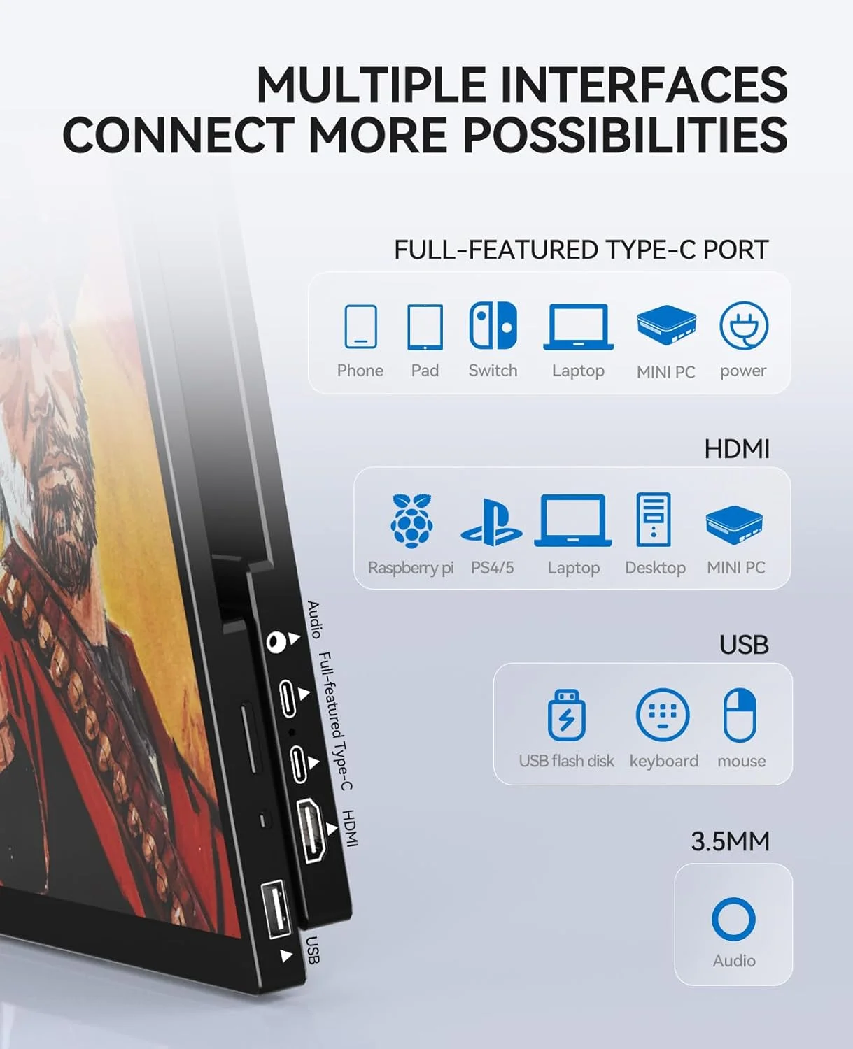 مانیتور لمسی قابل حمل 15.6 اینچی 1080P FHD IPS، نمایشگر بازی لمسی 10 نقطه ای با بلندگوهای دوگانه و پایه، صفحه نمایش خارجی USB-C HDMI برای لپ تاپ، مک بوک، تلفن، PS5، سوییچ