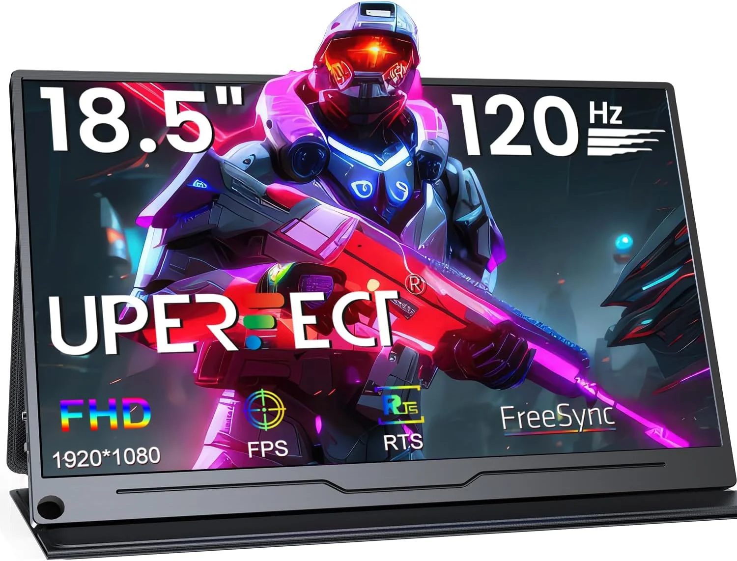 مانیتور قابل حمل 18.5 اینچی UPERFECT با نرخ نوسازی 120 هرتز، کیفیت تصویر 1080P FHD و روکش مات، دارای پورت USB C و Mini HDMI، سوراخ VESA و کاور هوشمند، صفحه نمایش خارجی برای لپ تاپ، پلی استیشن، تلفن و کامپیوتر