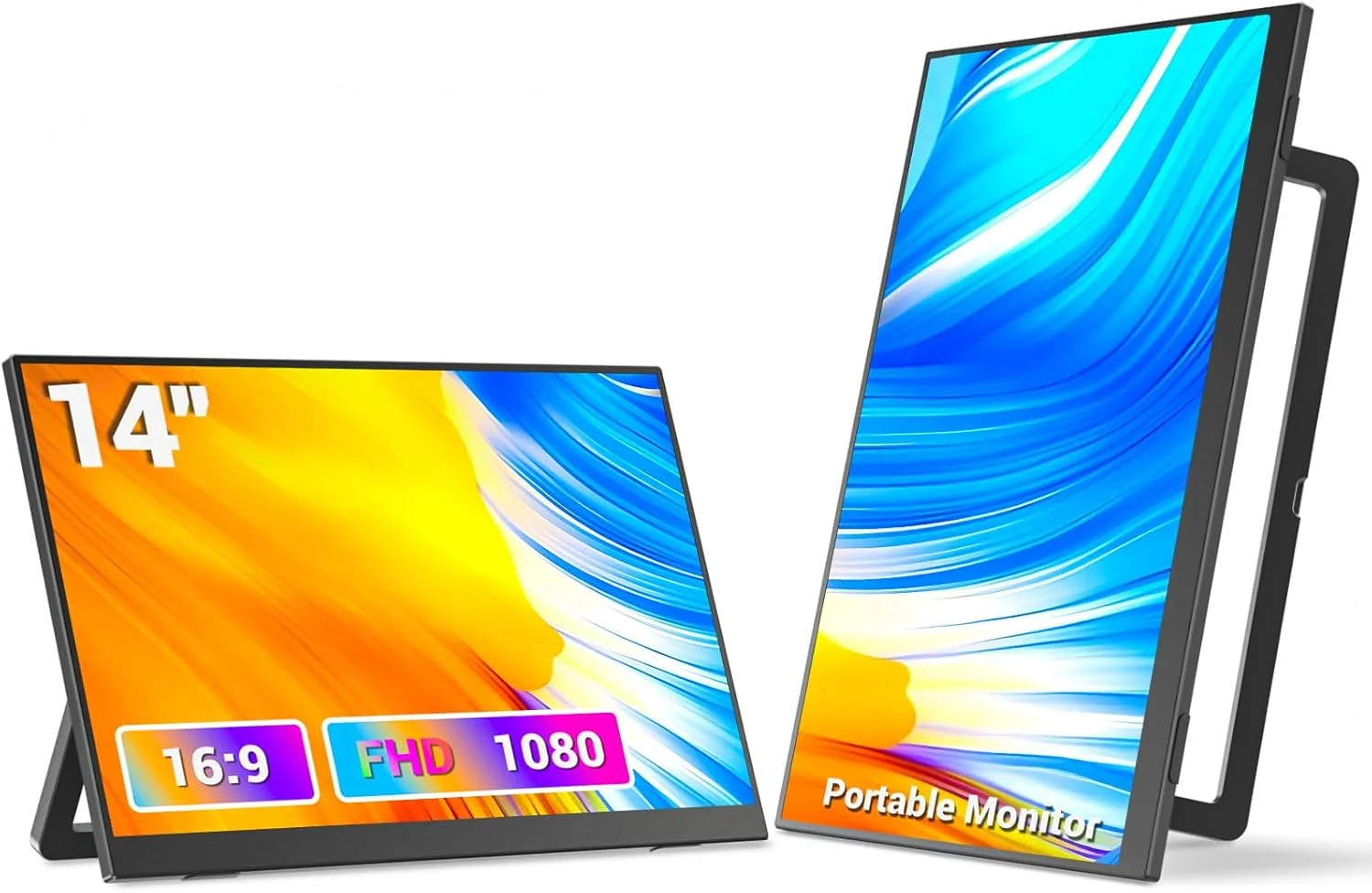 مانیتور قابل حمل ۱۴ اینچی فوق فشرده IPS Full HD (۱۹۲۰x۱۰۸۰) - نمایشگر USB-C/HDMI مناسب سفر با پایه قابل تنظیم و بلندگوهای داخلی برای لپ تاپ/کامپیوتر/موبایل/مک