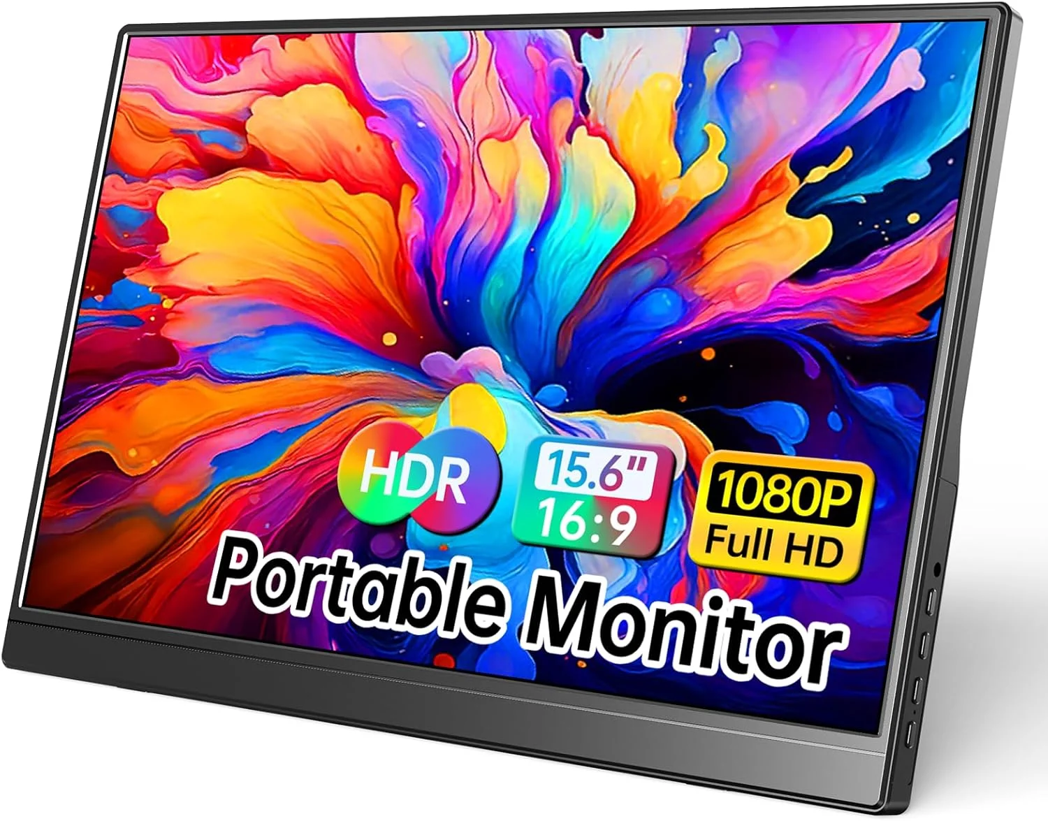 مانیتور قابل حمل 15.6 اینچی 1080P USB-C HDMI فوق باریک مسافرتی با پایه، سازگار با Xbox، لپ تاپ، PC، تلفن Mac، PS، Swich IPS مانیتور فوق العاده نازک بدون حاشیه